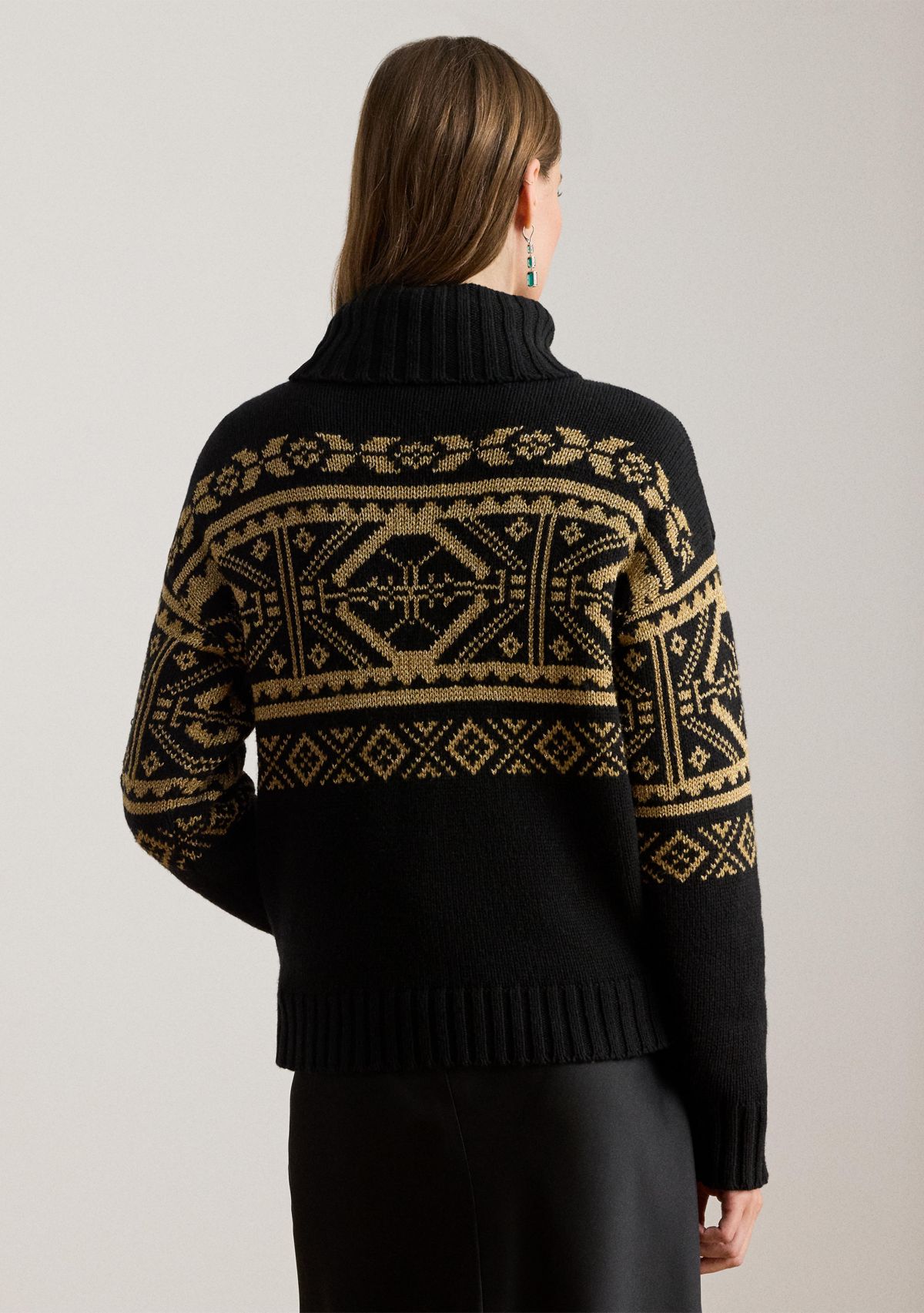 Womens Fair Isle Wool-Blend Turtleneck Sweater