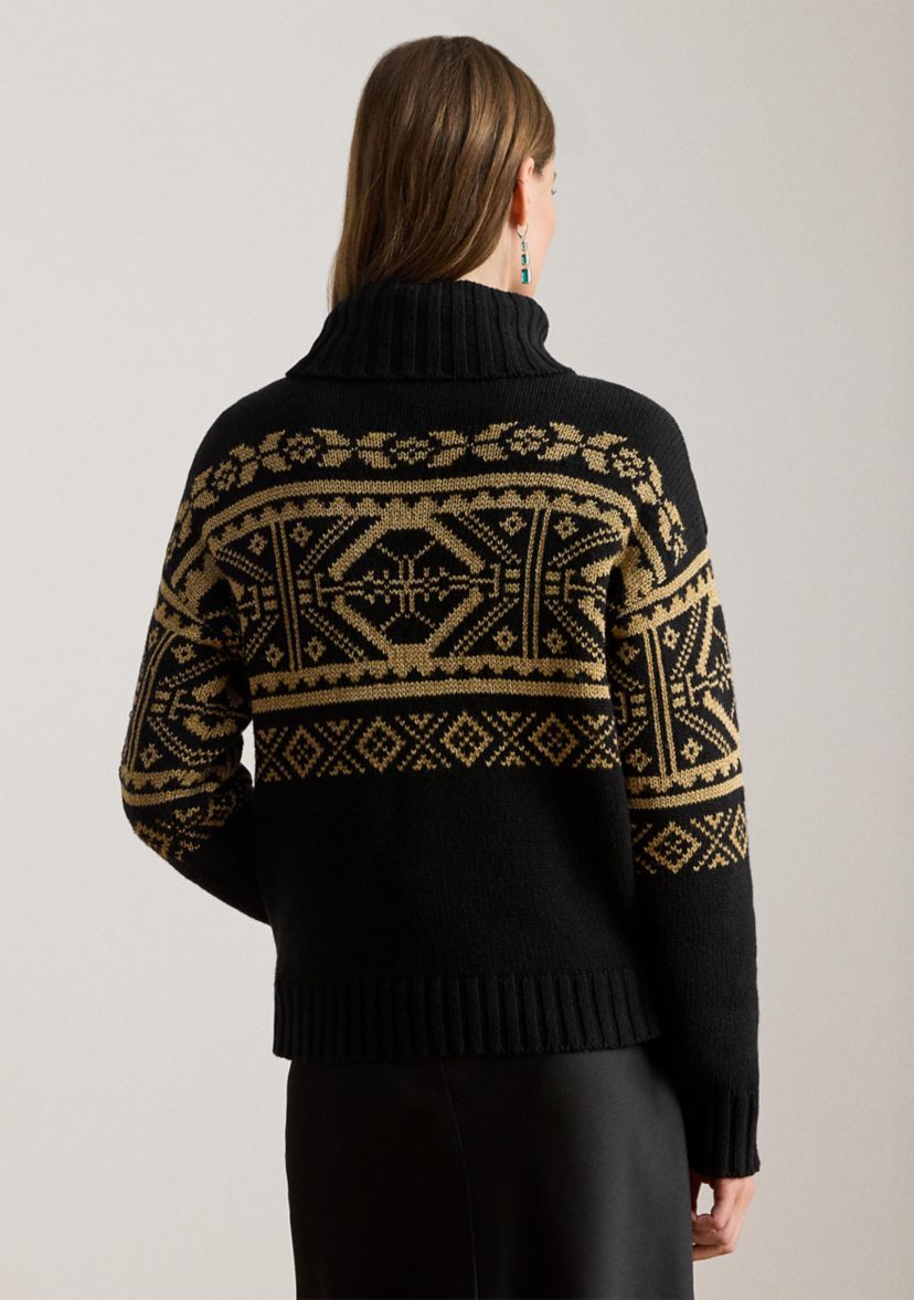 Womens Fair Isle Wool-Blend Turtleneck Sweater