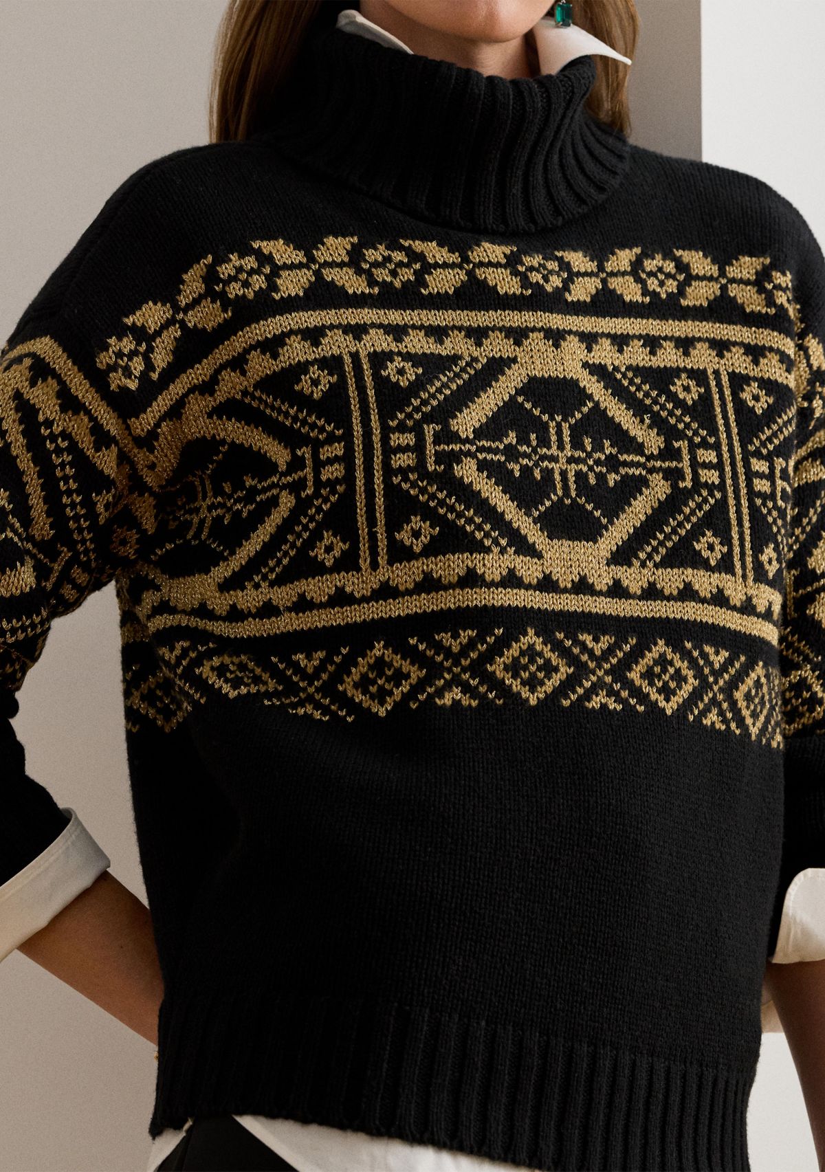Womens Fair Isle Wool-Blend Turtleneck Sweater