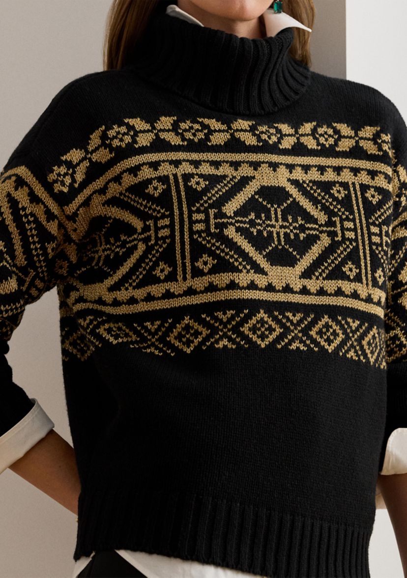 Womens Fair Isle Wool-Blend Turtleneck Sweater