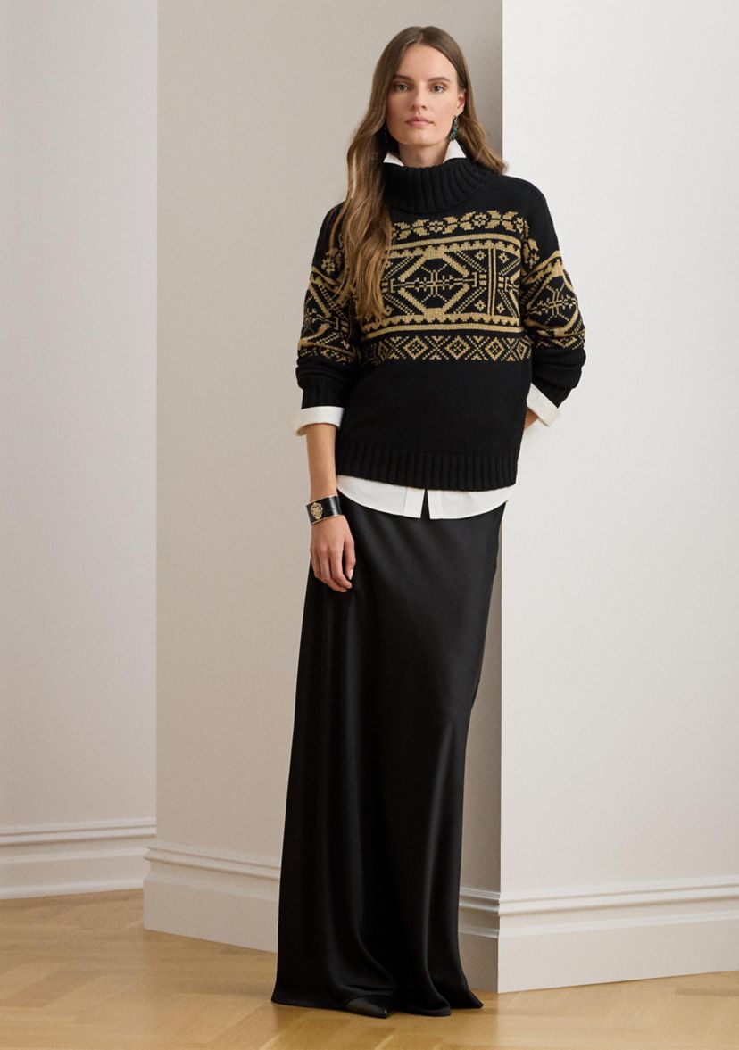 Womens Fair Isle Wool-Blend Turtleneck Sweater