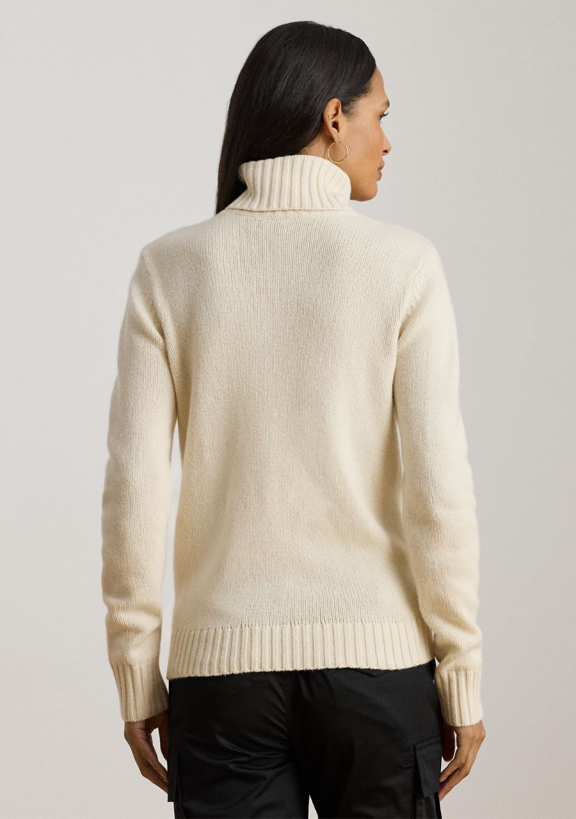 Womens Embroidered-Logo Wool-Blend Turtleneck