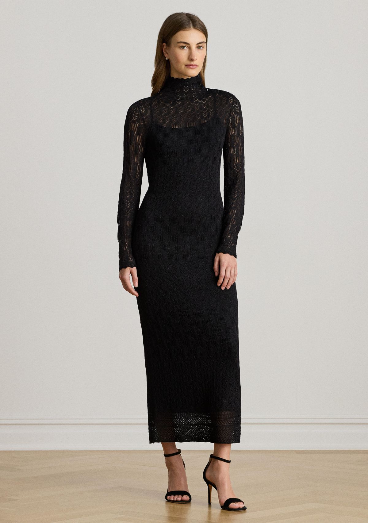 Womens Pointelle Knit Turtleneck Sweater Dress