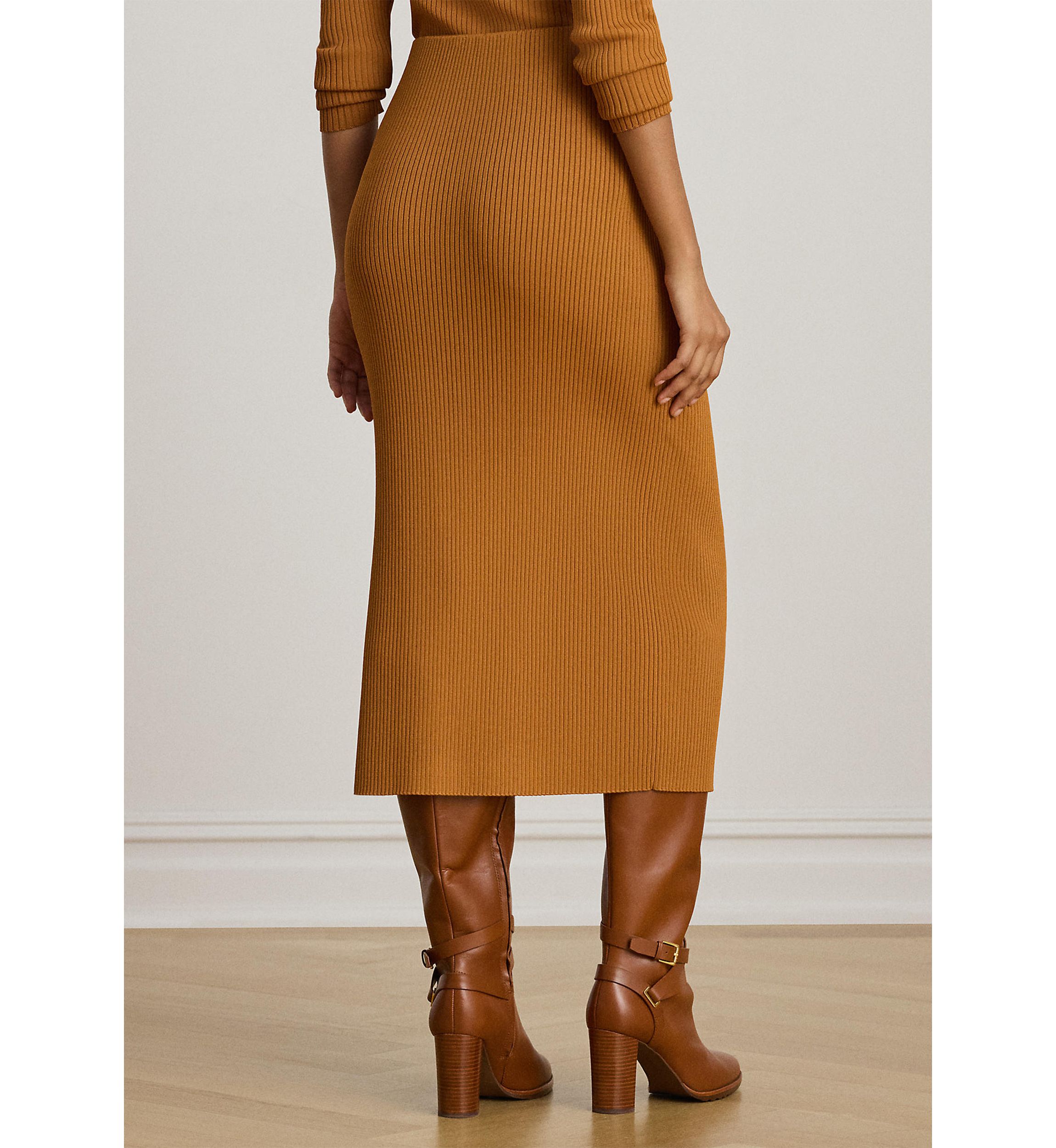 Rib-Knit Pencil Midi Skirt