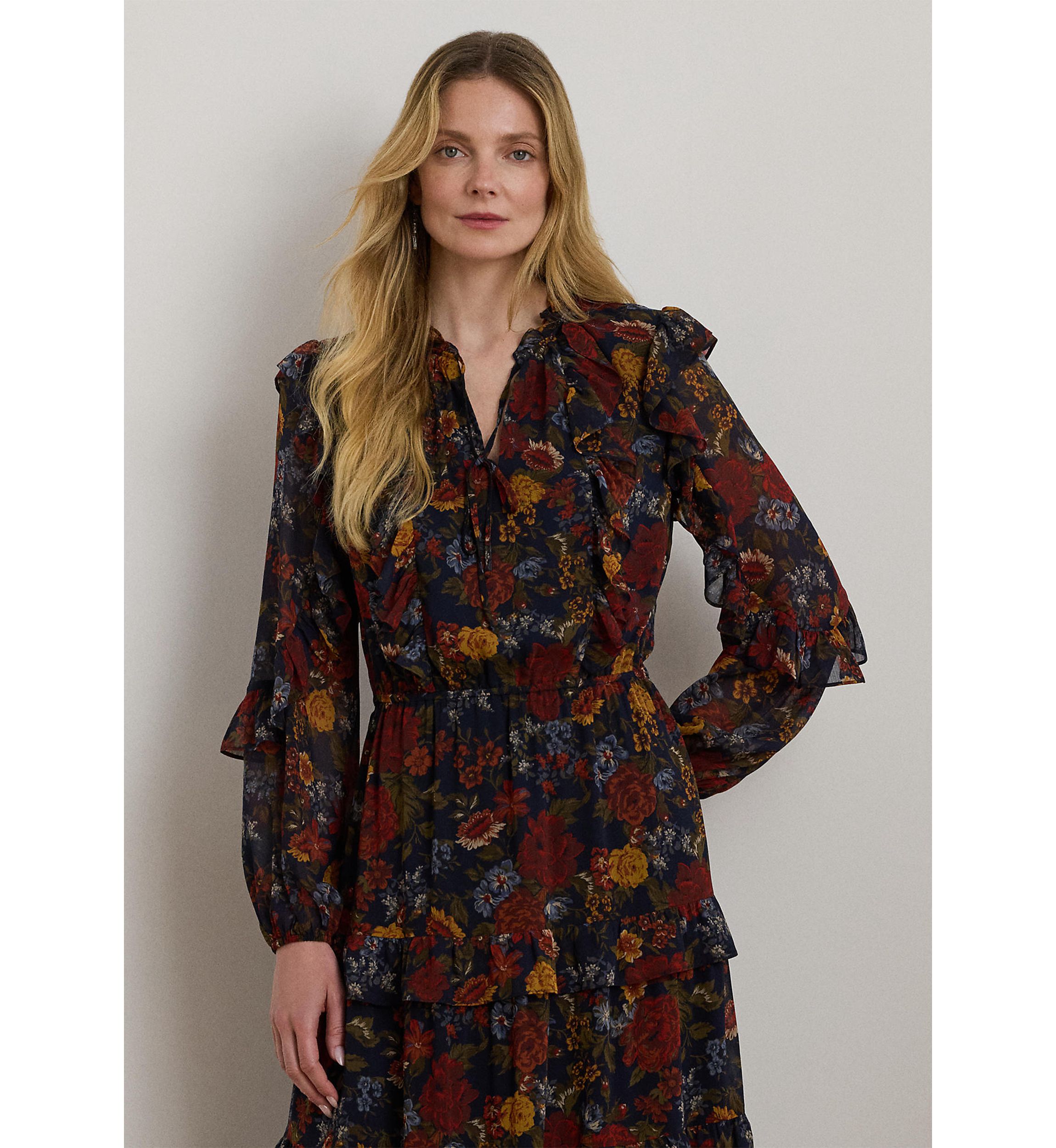 Floral Crinkle Georgette Tiered Dress