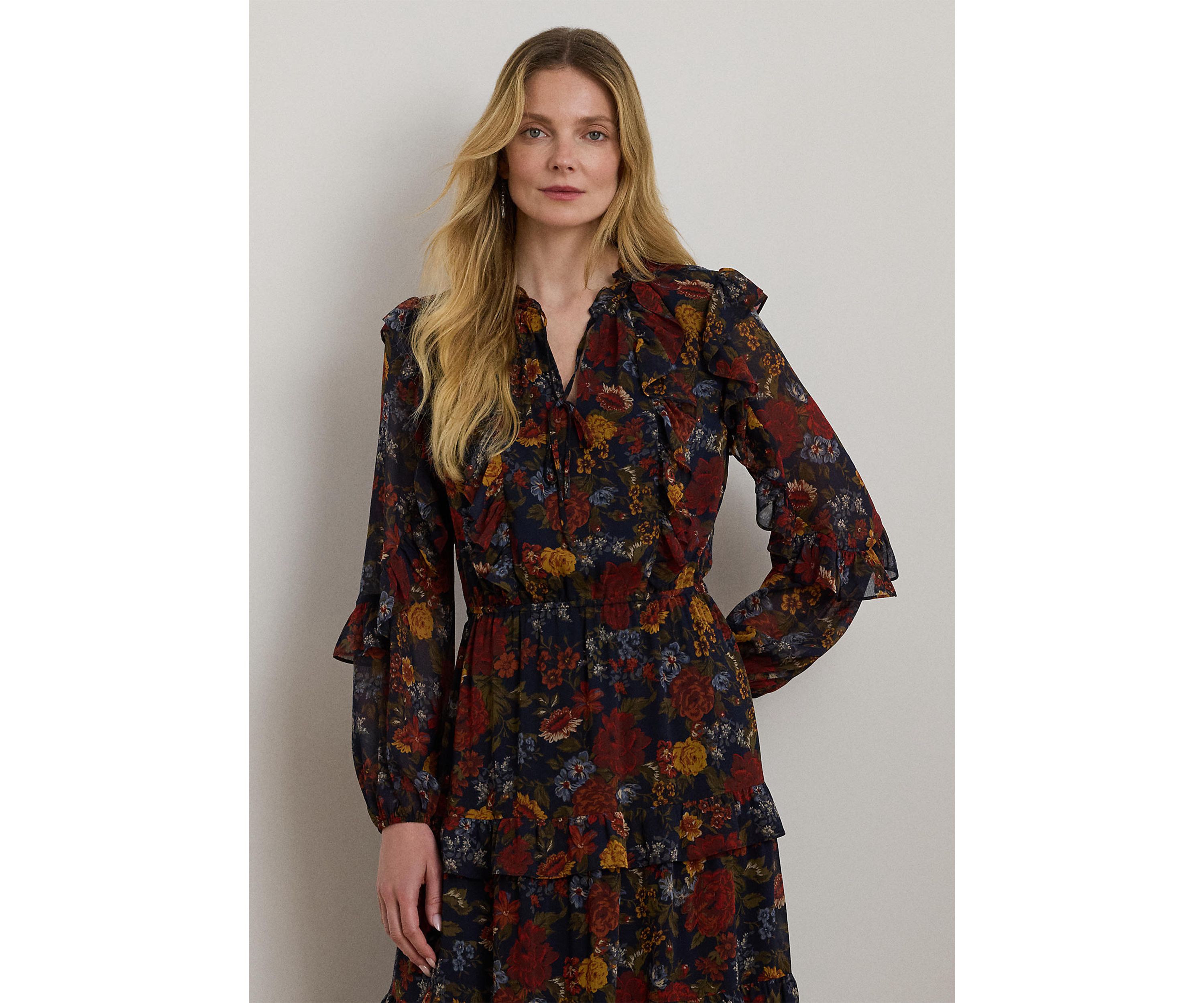 Floral Crinkle Georgette Tiered Dress