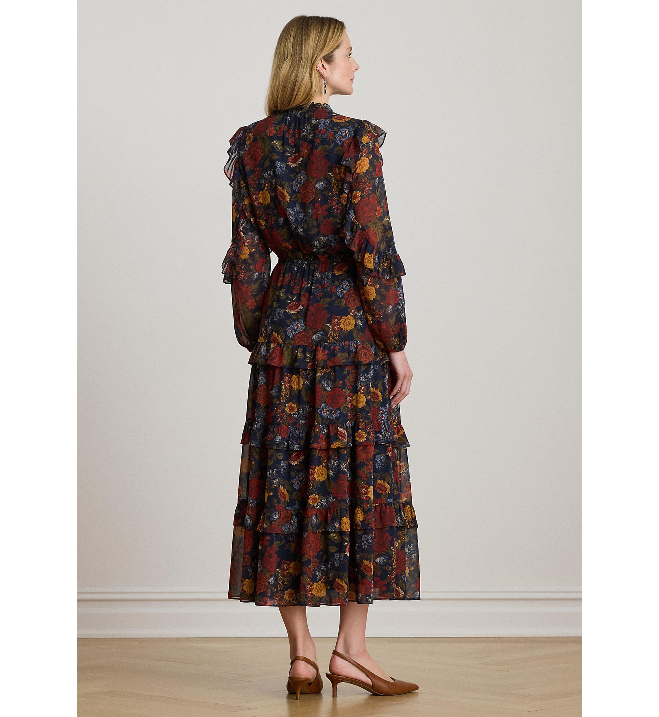 Floral Crinkle Georgette Tiered Dress