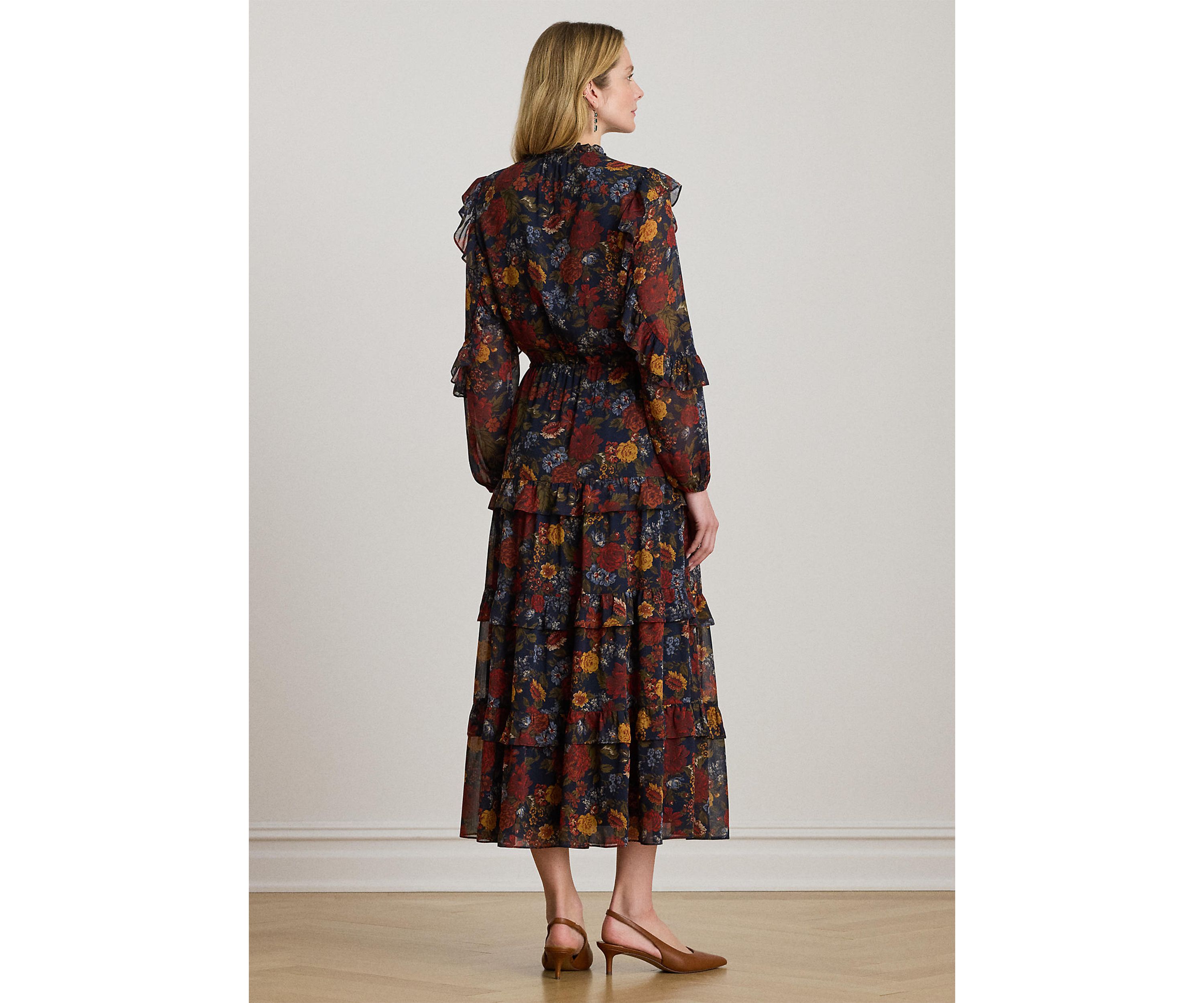 Floral Crinkle Georgette Tiered Dress