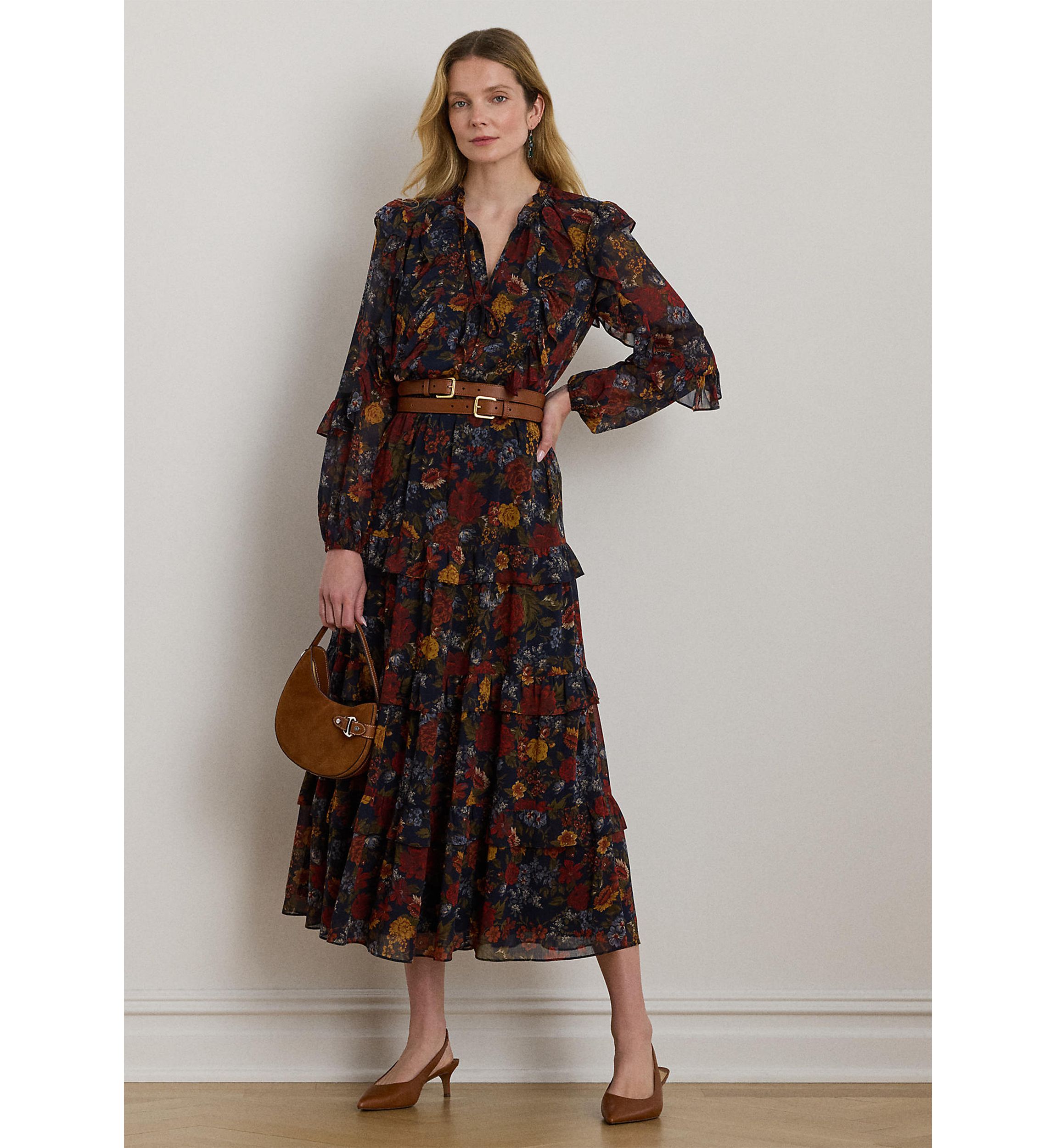 Floral Crinkle Georgette Tiered Dress
