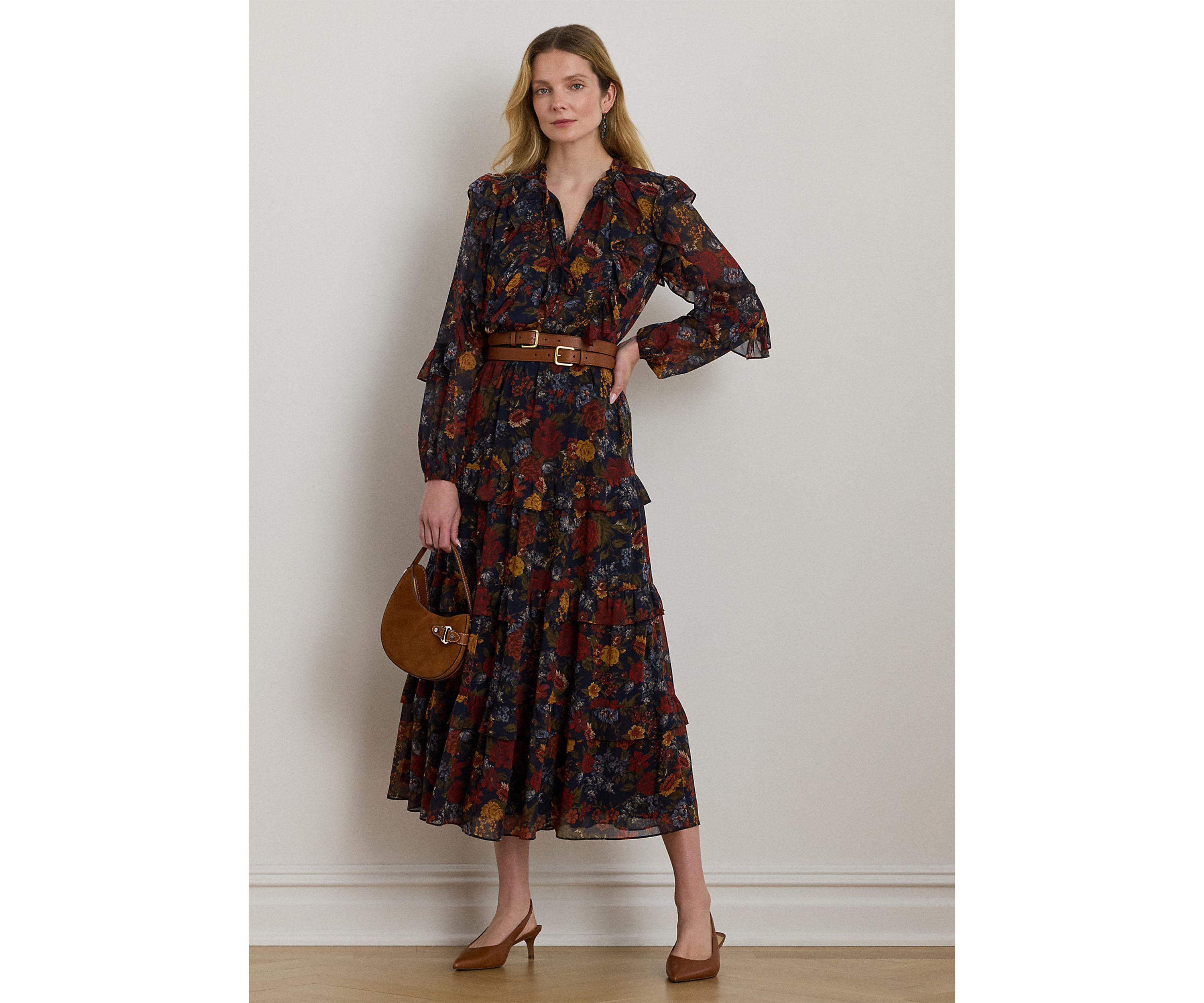 Floral Crinkle Georgette Tiered Dress
