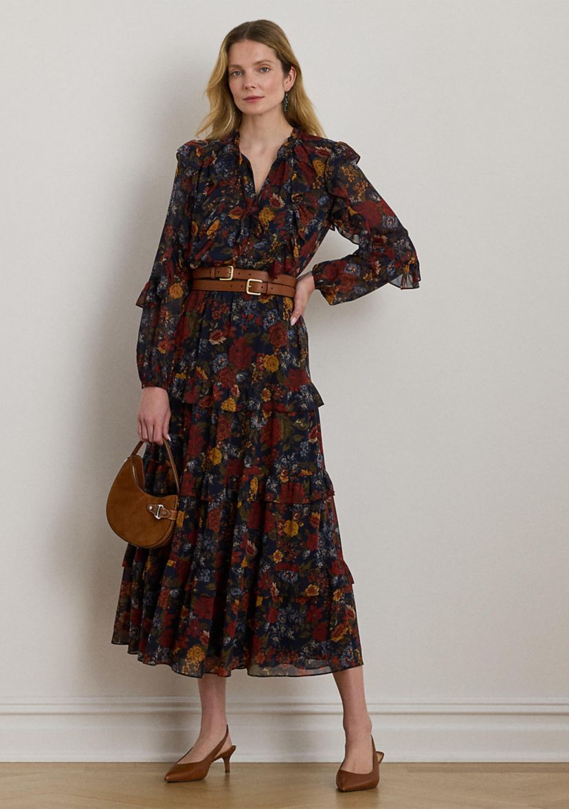 Floral Crinkle Georgette Tiered Dress