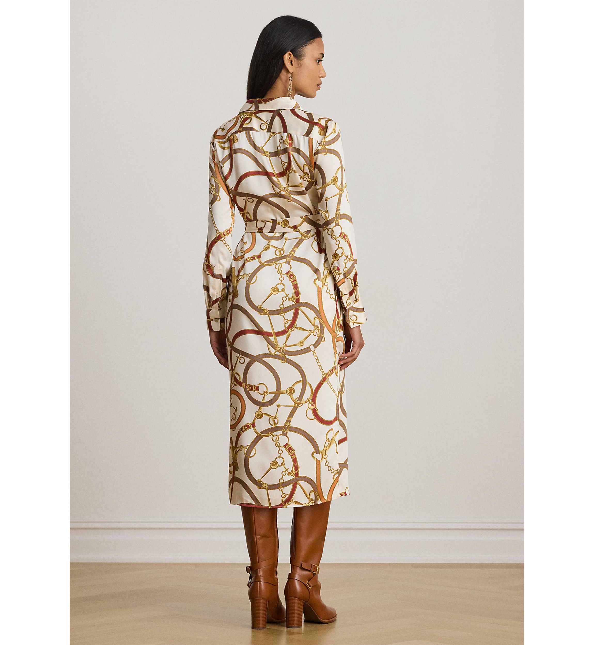 Belting-Print Twill Shirtdress
