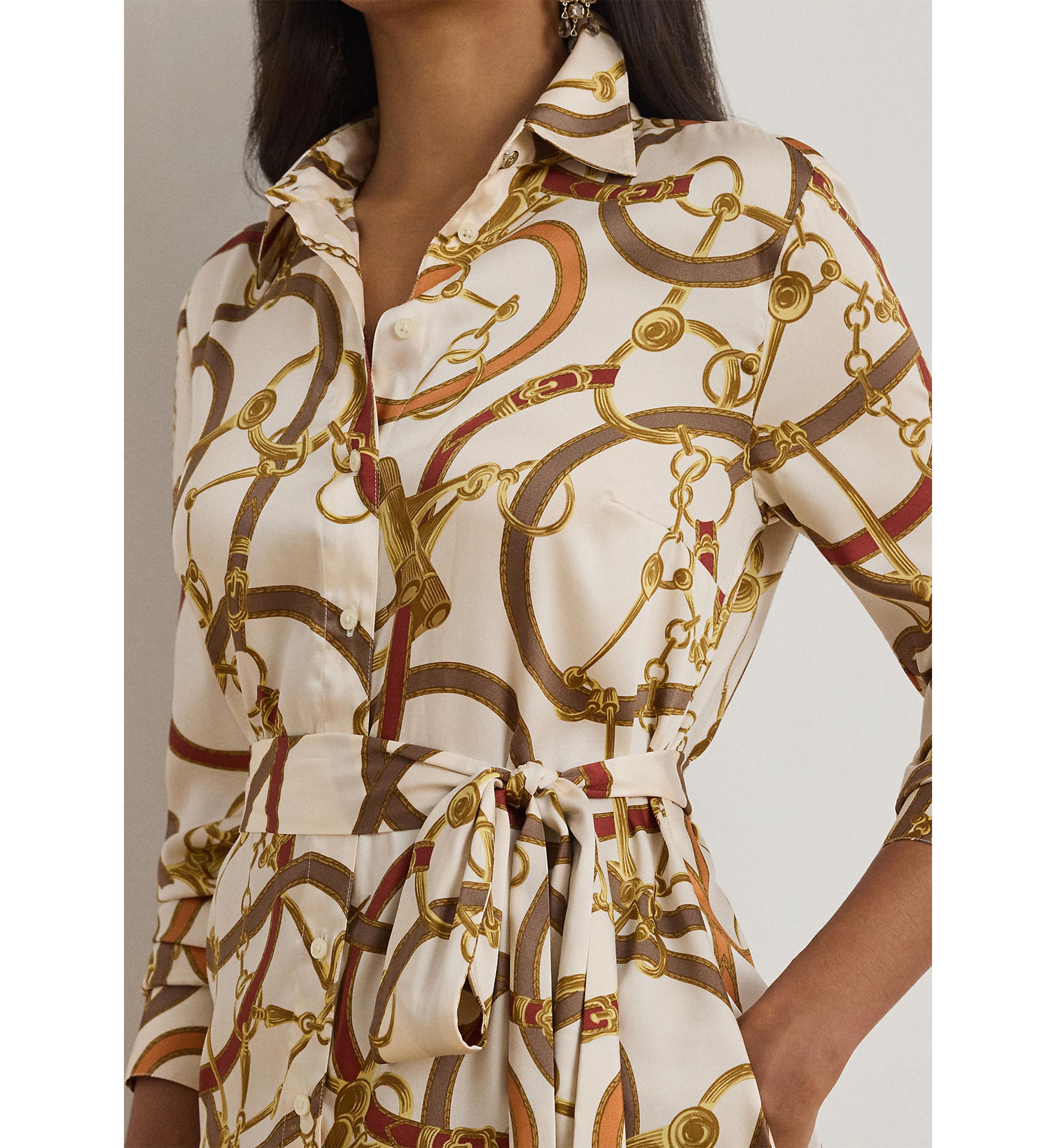 Belting-Print Twill Shirtdress