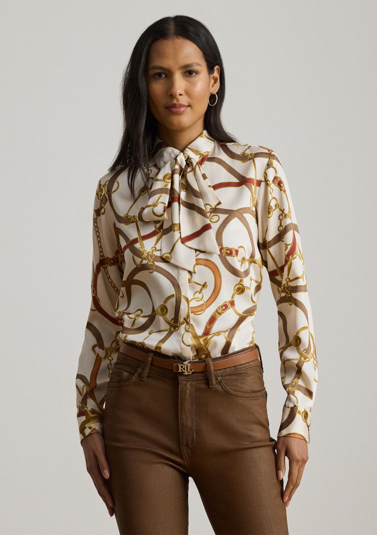 Classic Fit Print Twill Tie-Neck Shirt