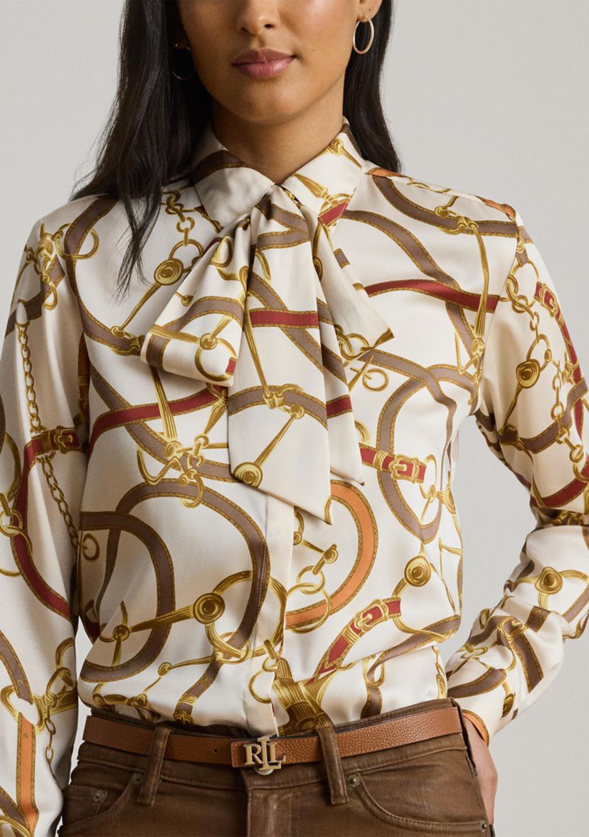 Classic Fit Print Twill Tie-Neck Shirt