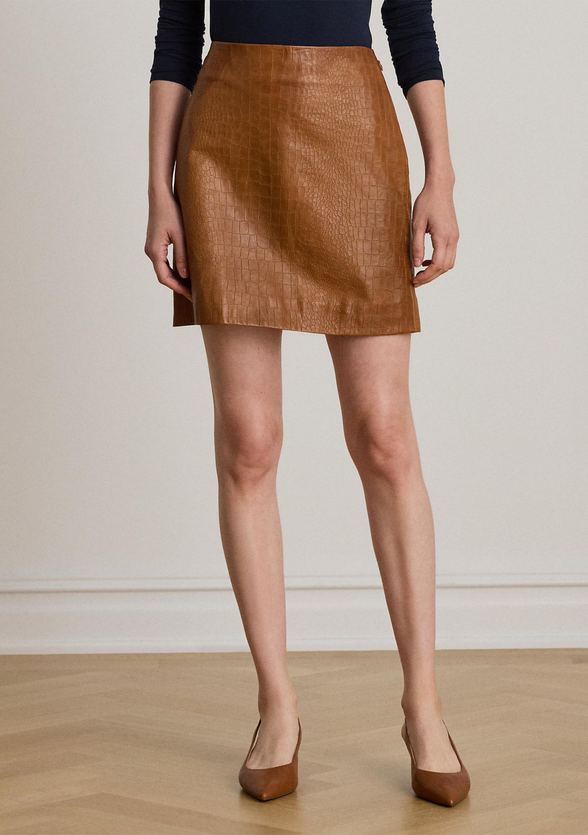 Croc-Embossed Lambskin Pencil Miniskirt