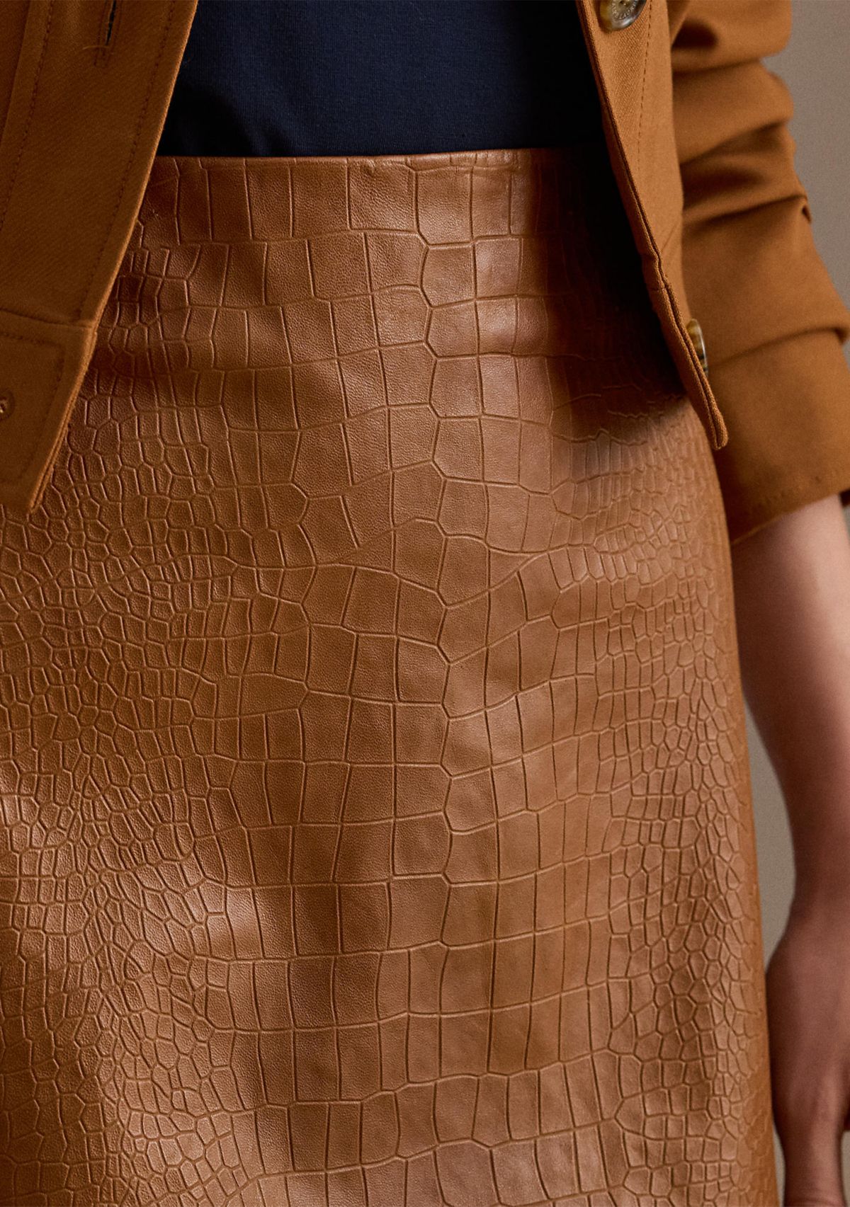 Croc-Embossed Lambskin Pencil Miniskirt