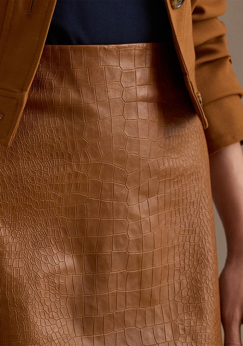Croc-Embossed Lambskin Pencil Miniskirt