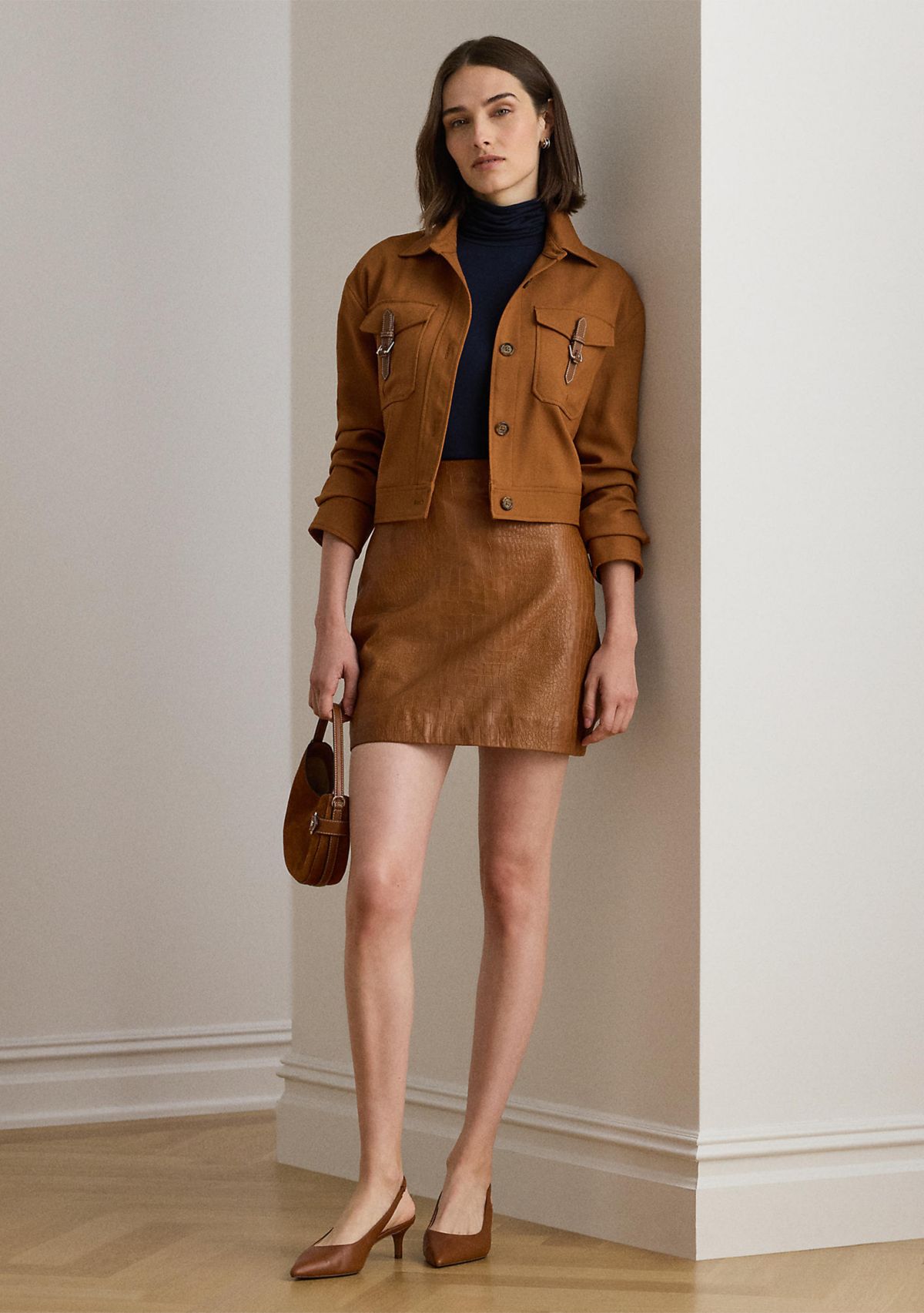 Croc-Embossed Lambskin Pencil Miniskirt