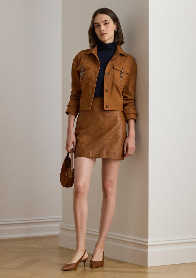 Croc-Embossed Lambskin Pencil Miniskirt