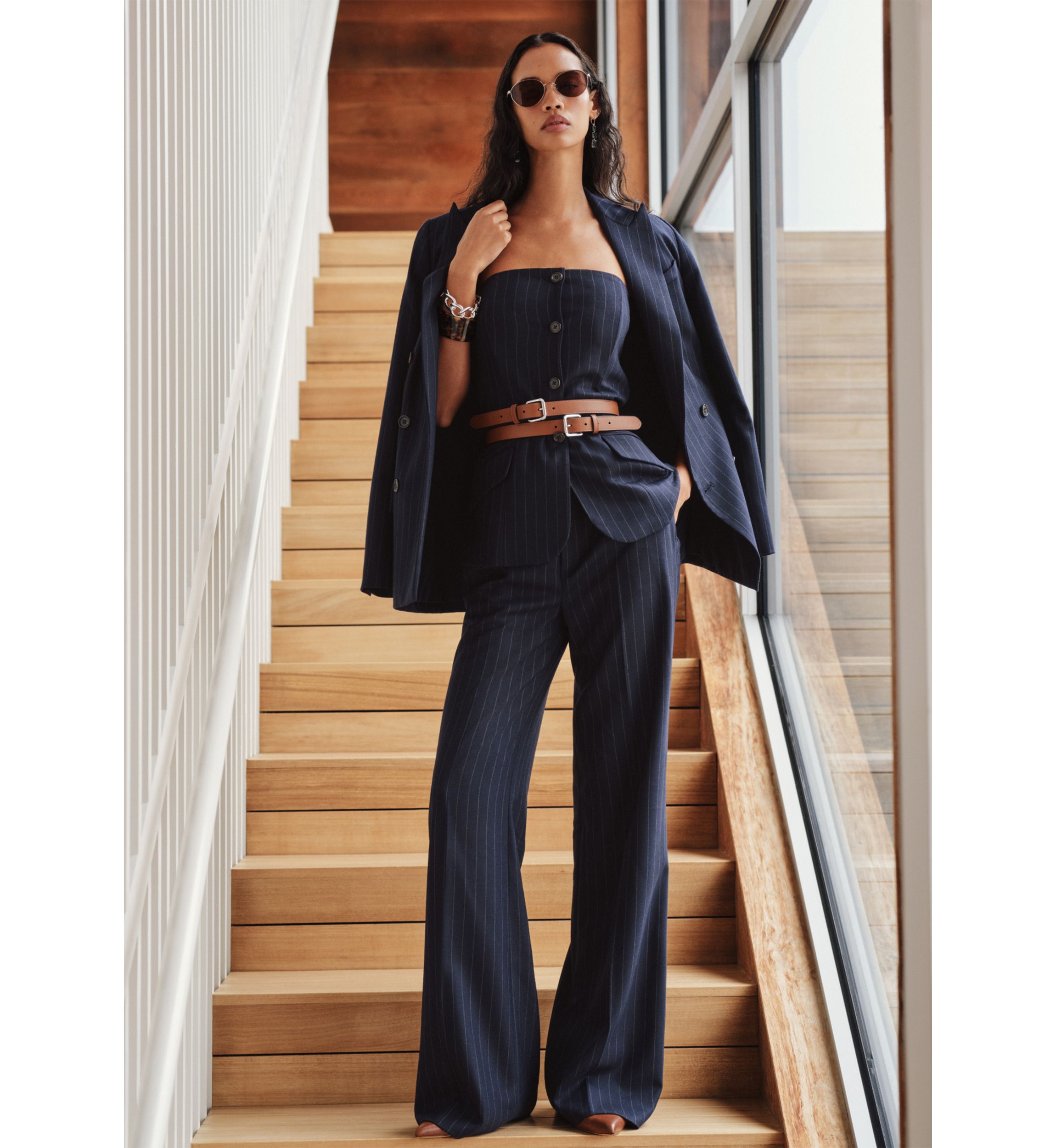 Double-Breasted Pinstripe Twill Blazer