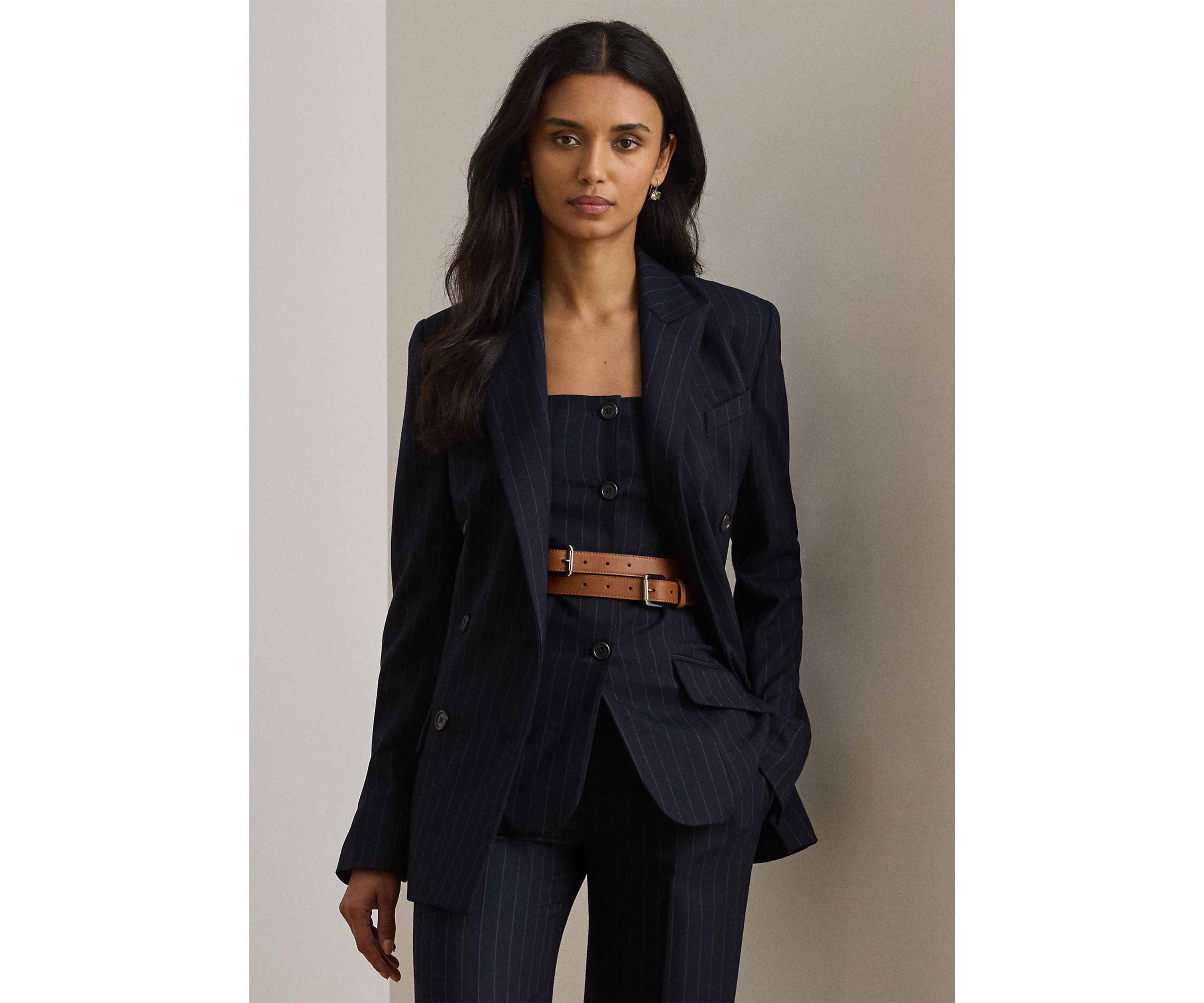 Double-Breasted Pinstripe Twill Blazer
