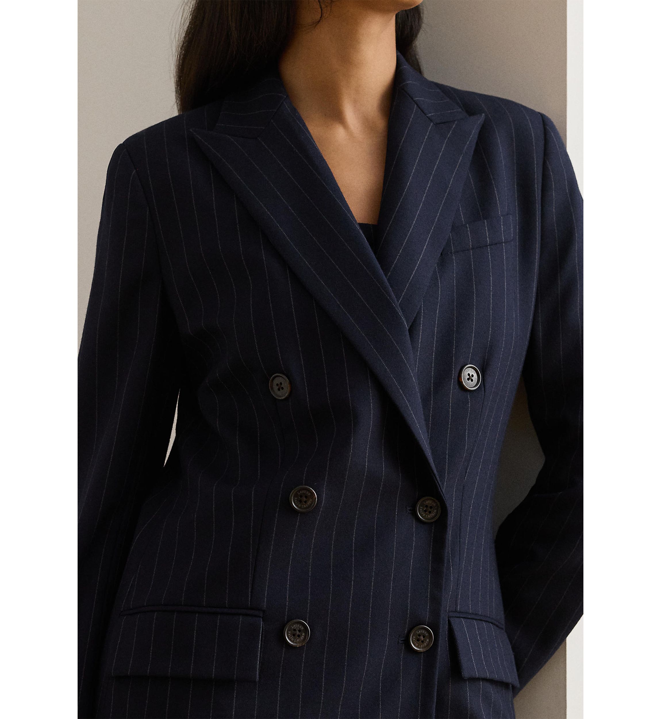 Double-Breasted Pinstripe Twill Blazer
