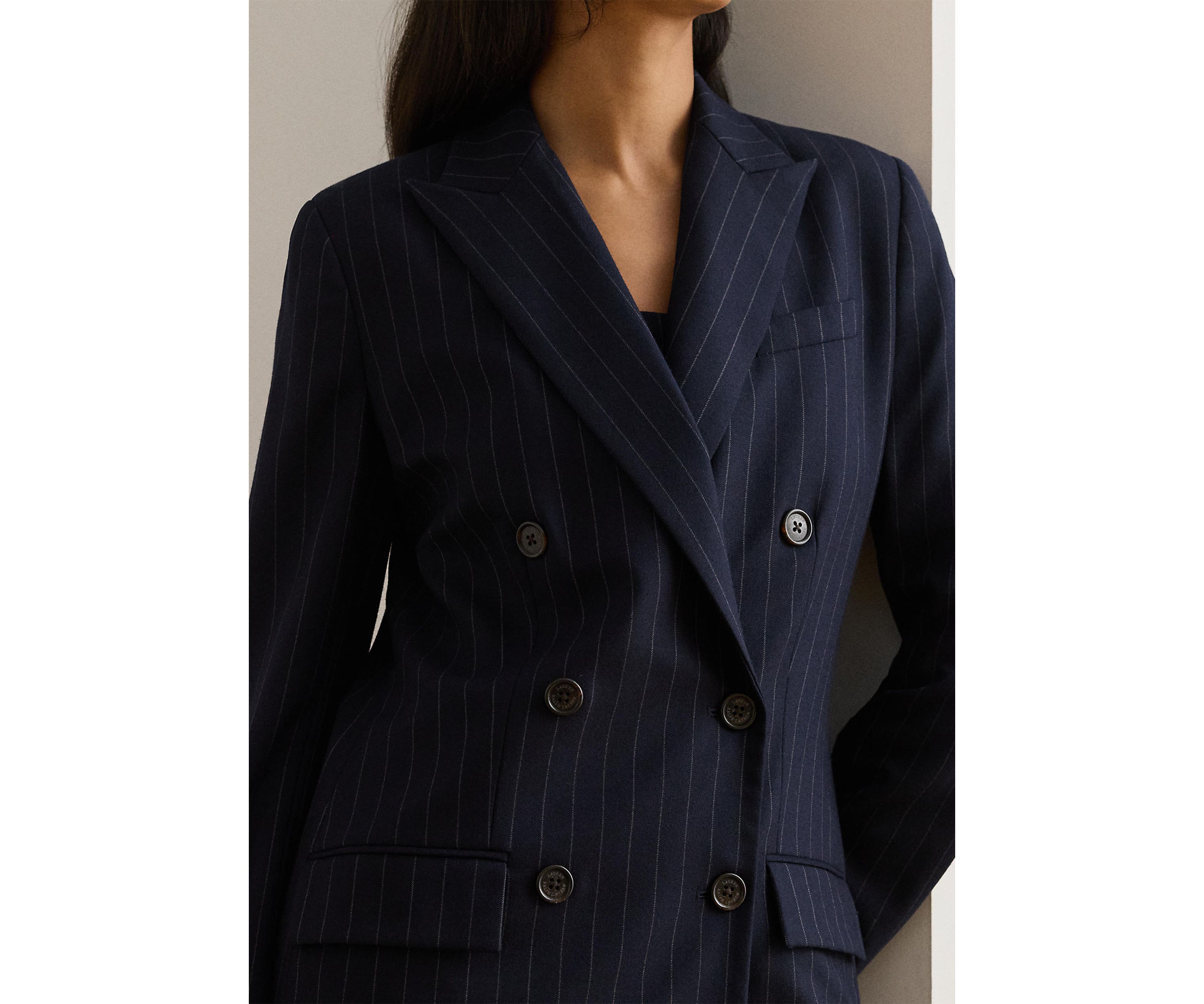 Double-Breasted Pinstripe Twill Blazer
