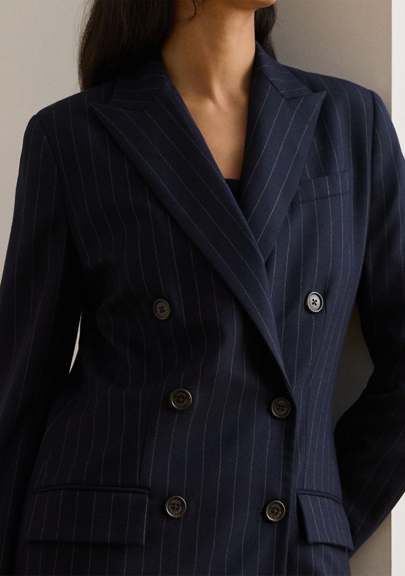 Double-Breasted Pinstripe Twill Blazer