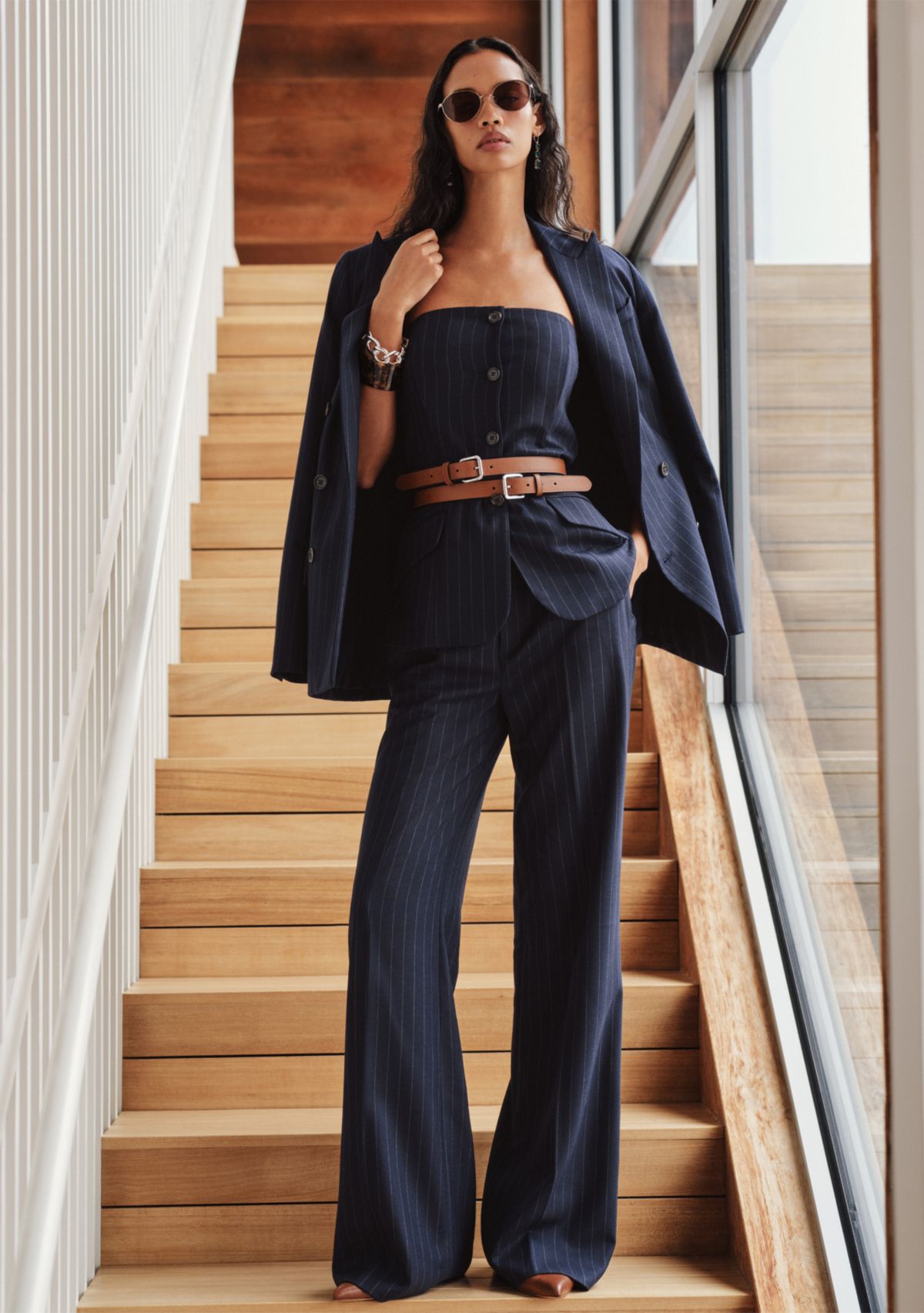 Pinstripe Wool-Blend Twill Bustier