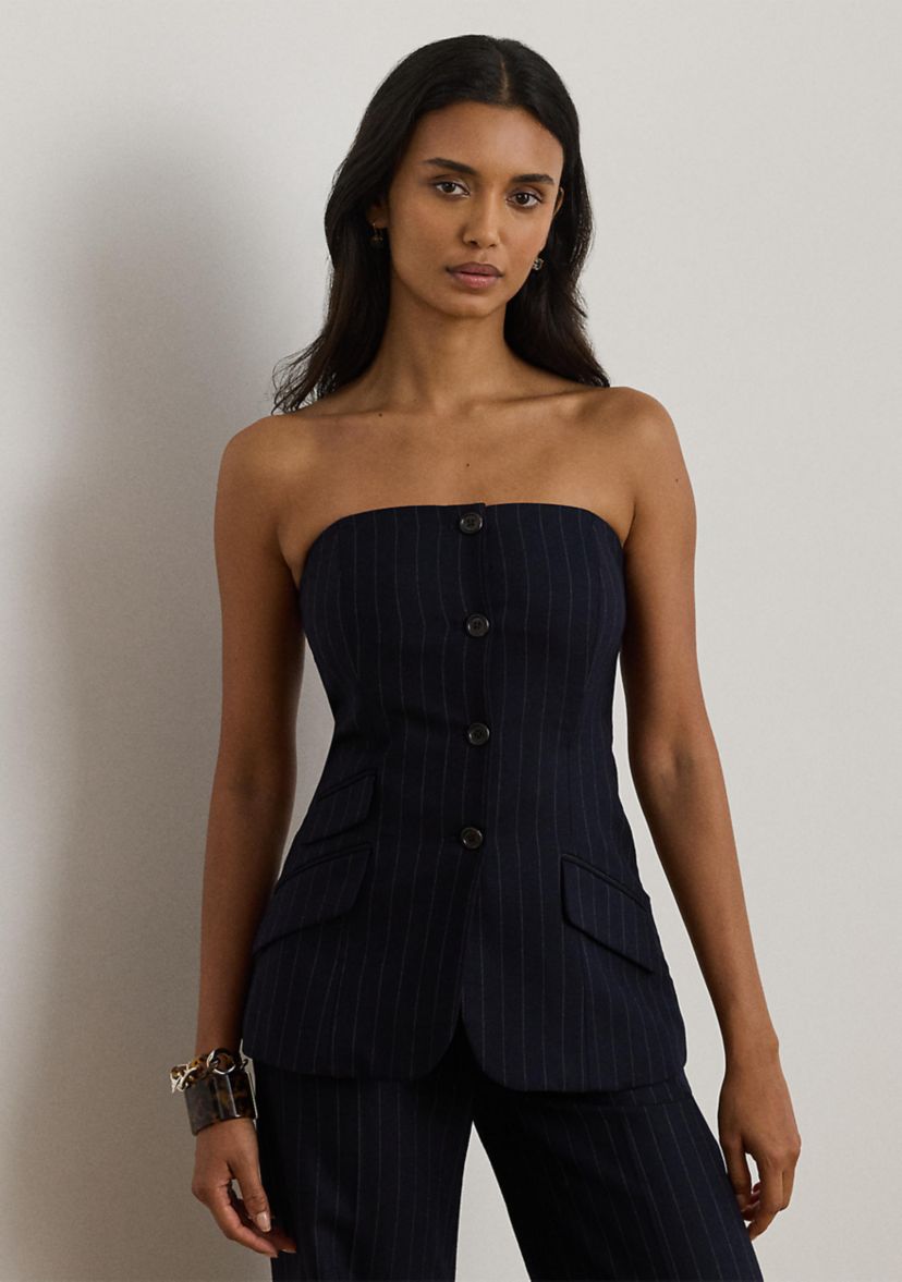 Pinstripe Wool-Blend Twill Bustier