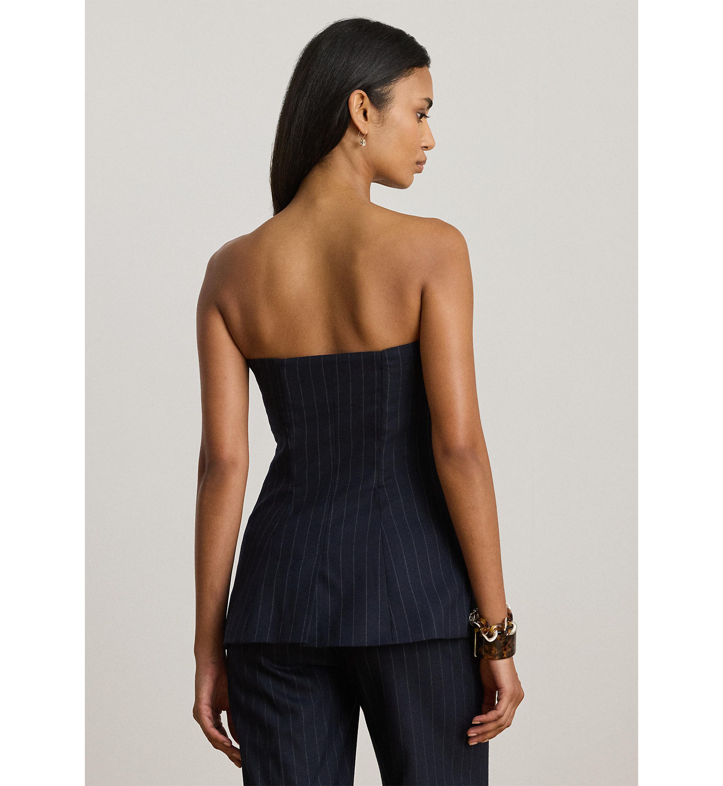 Pinstripe Wool-Blend Twill Bustier
