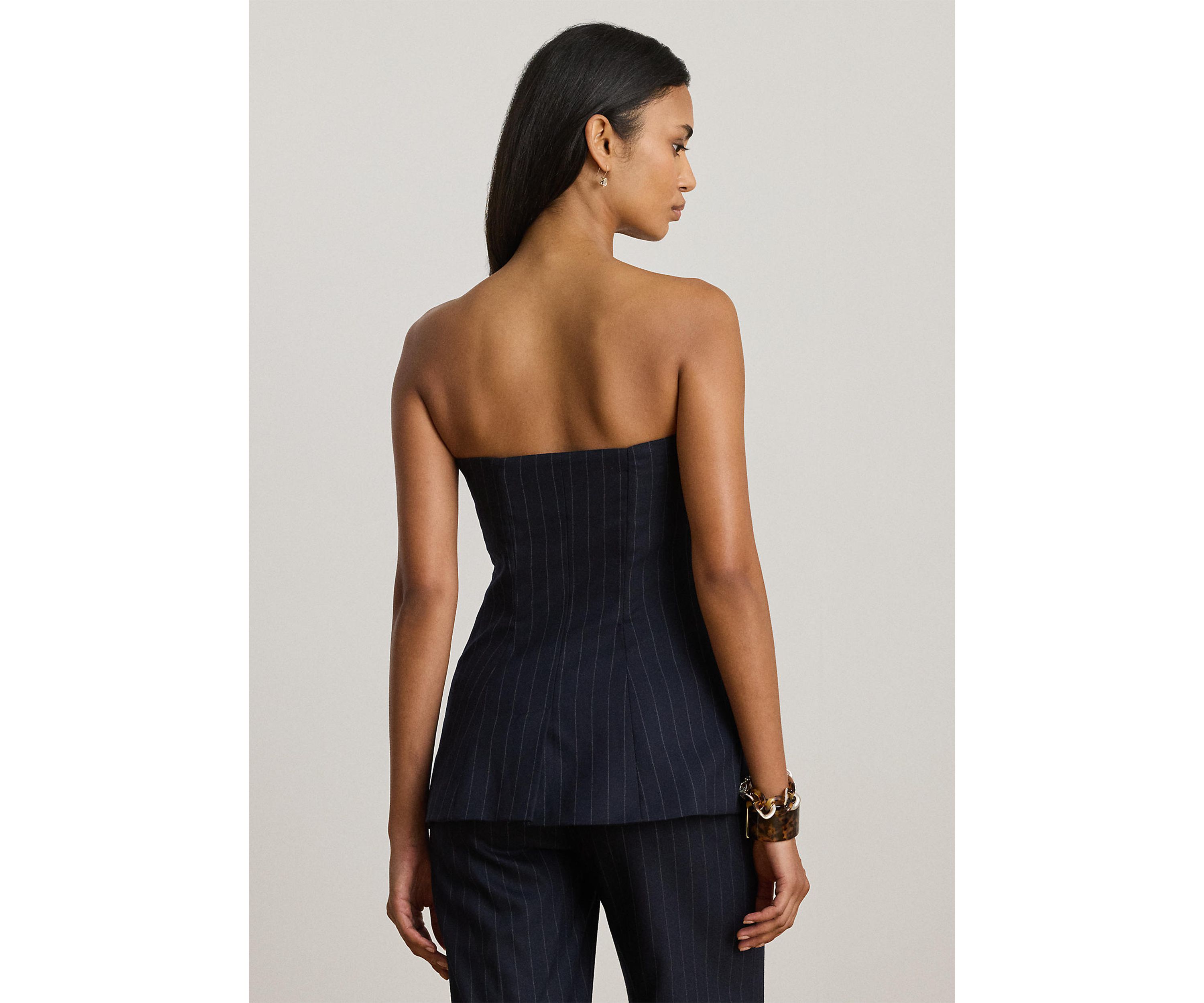 Pinstripe Wool-Blend Twill Bustier