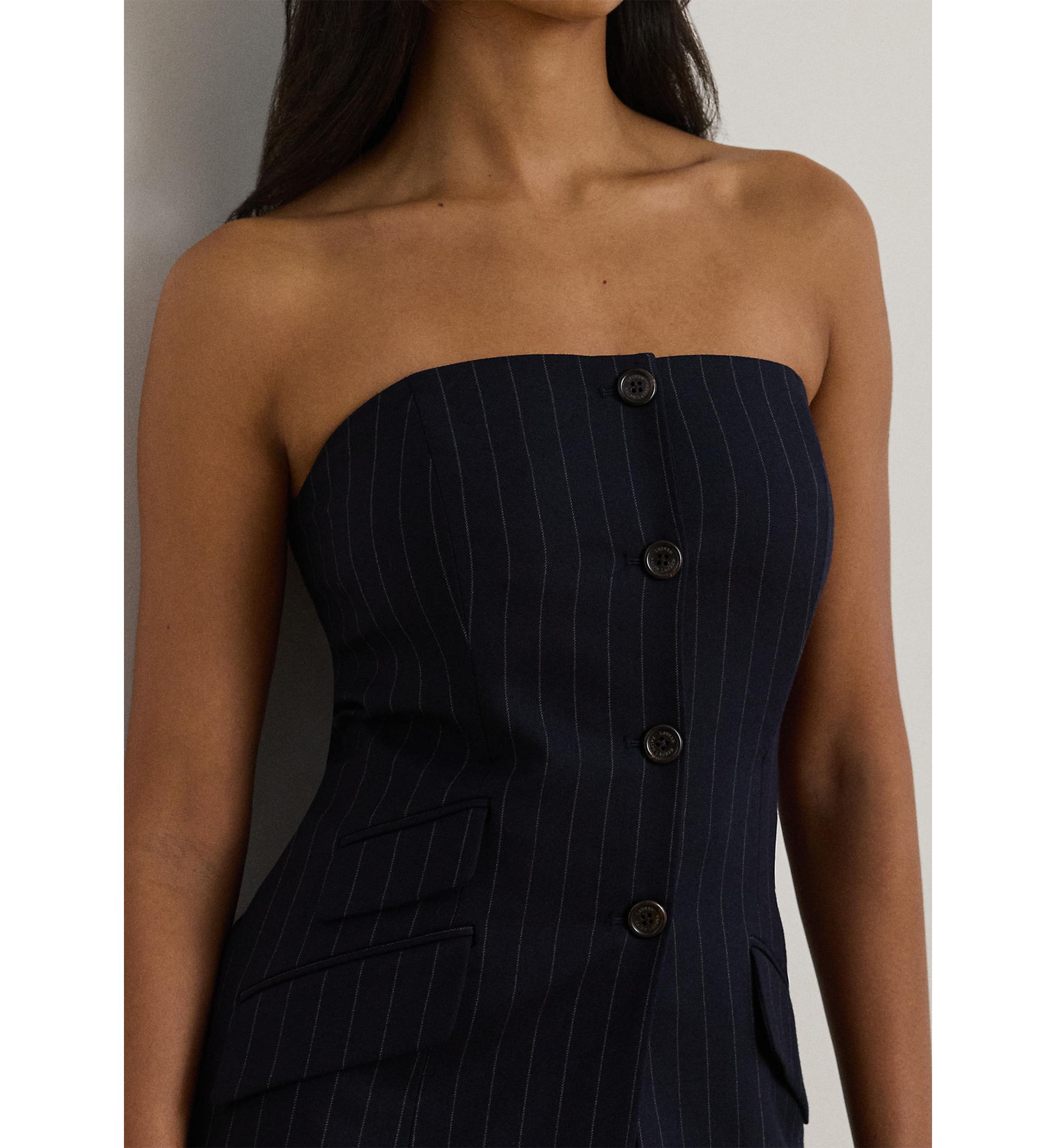 Pinstripe Wool-Blend Twill Bustier