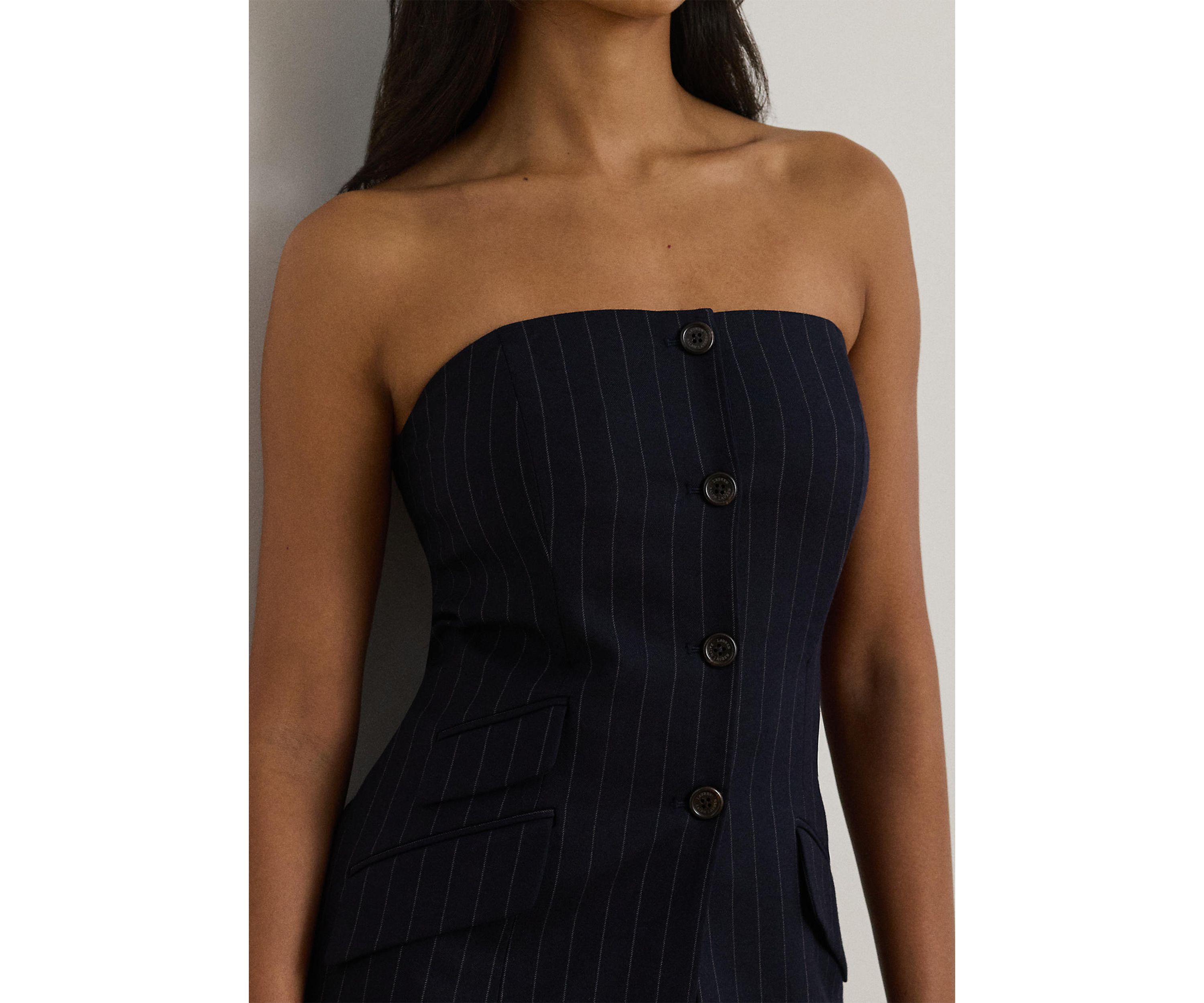 Pinstripe Wool-Blend Twill Bustier