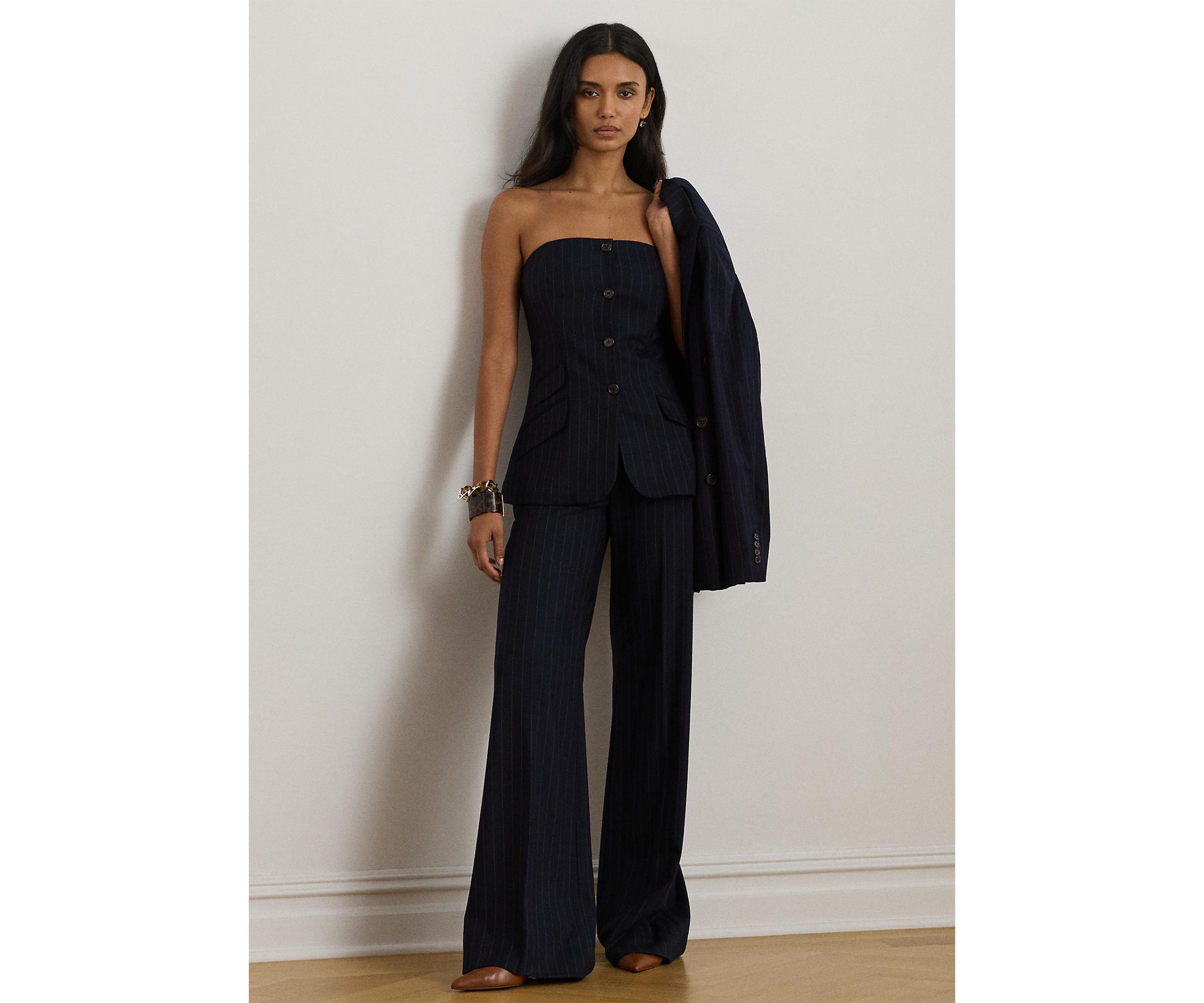 Pinstripe Wool-Blend Twill Bustier