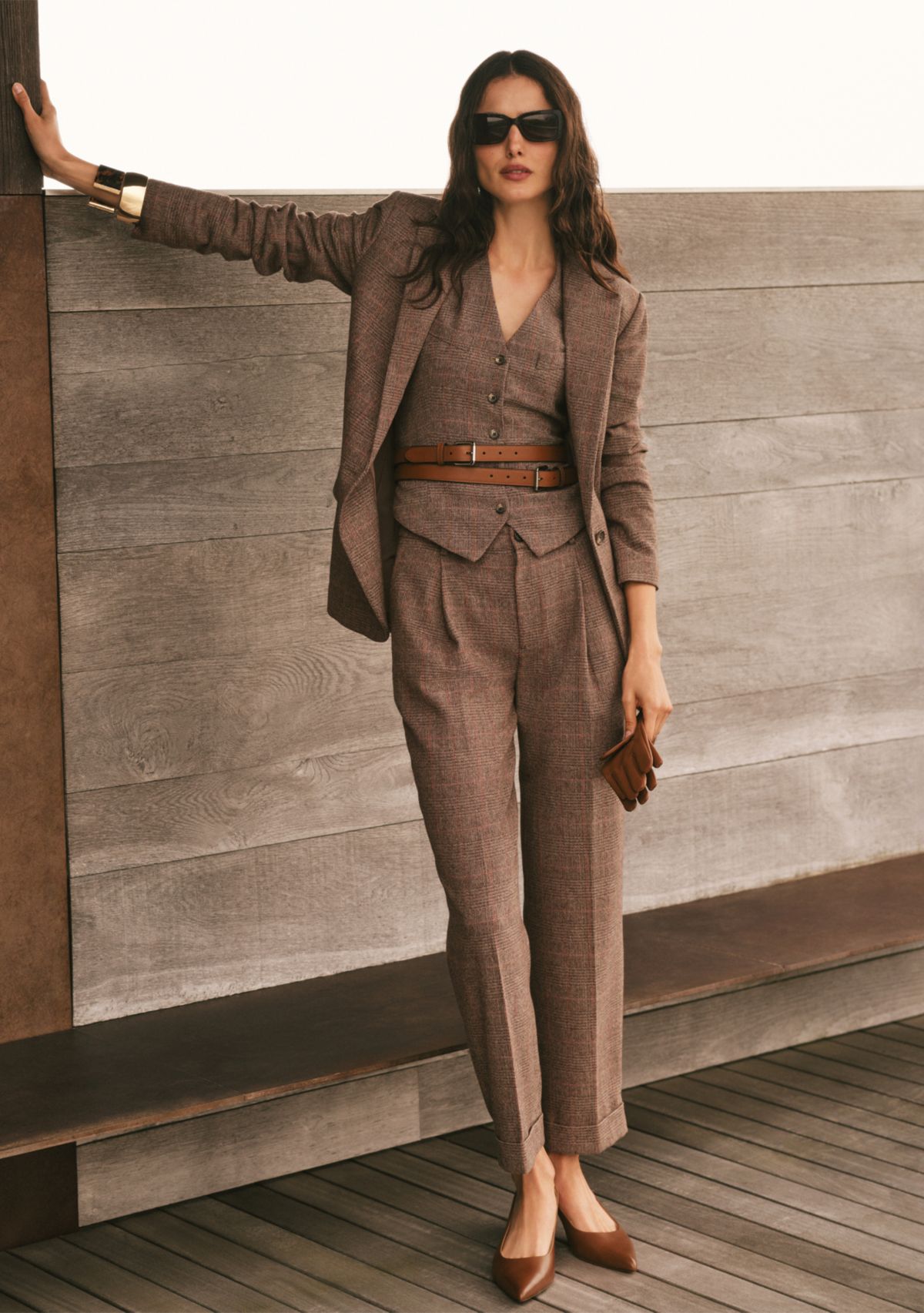 Womens Glen Plaid Pleated Cropped Pants