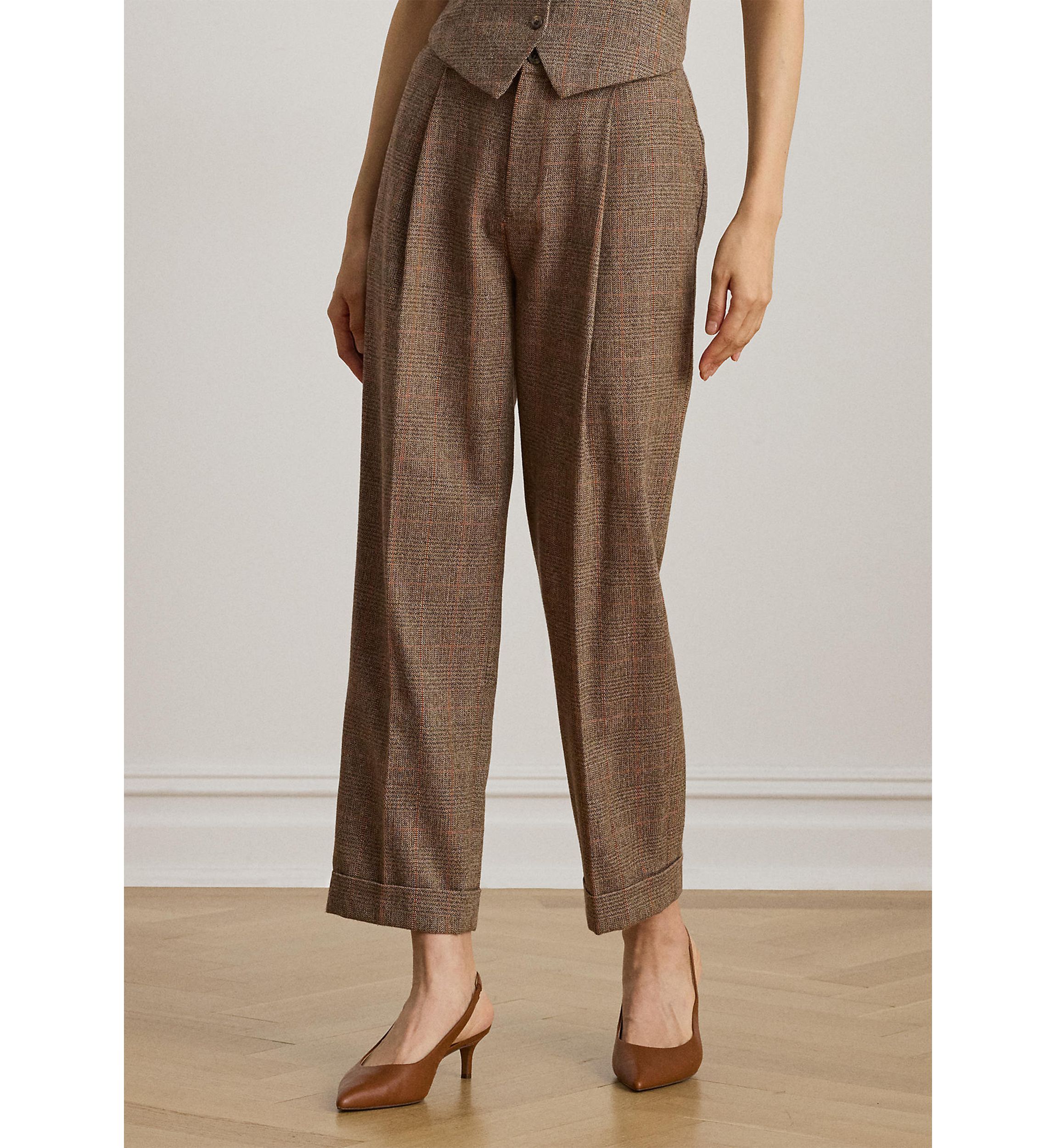 Womens Glen Plaid Pleated Cropped Pants