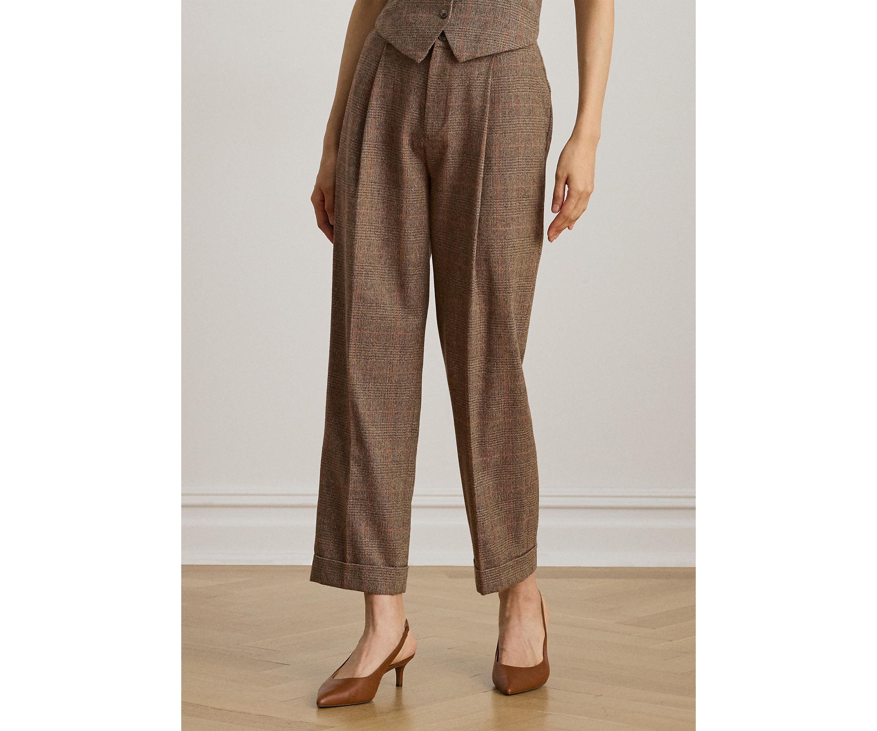 Womens Glen Plaid Pleated Cropped Pants
