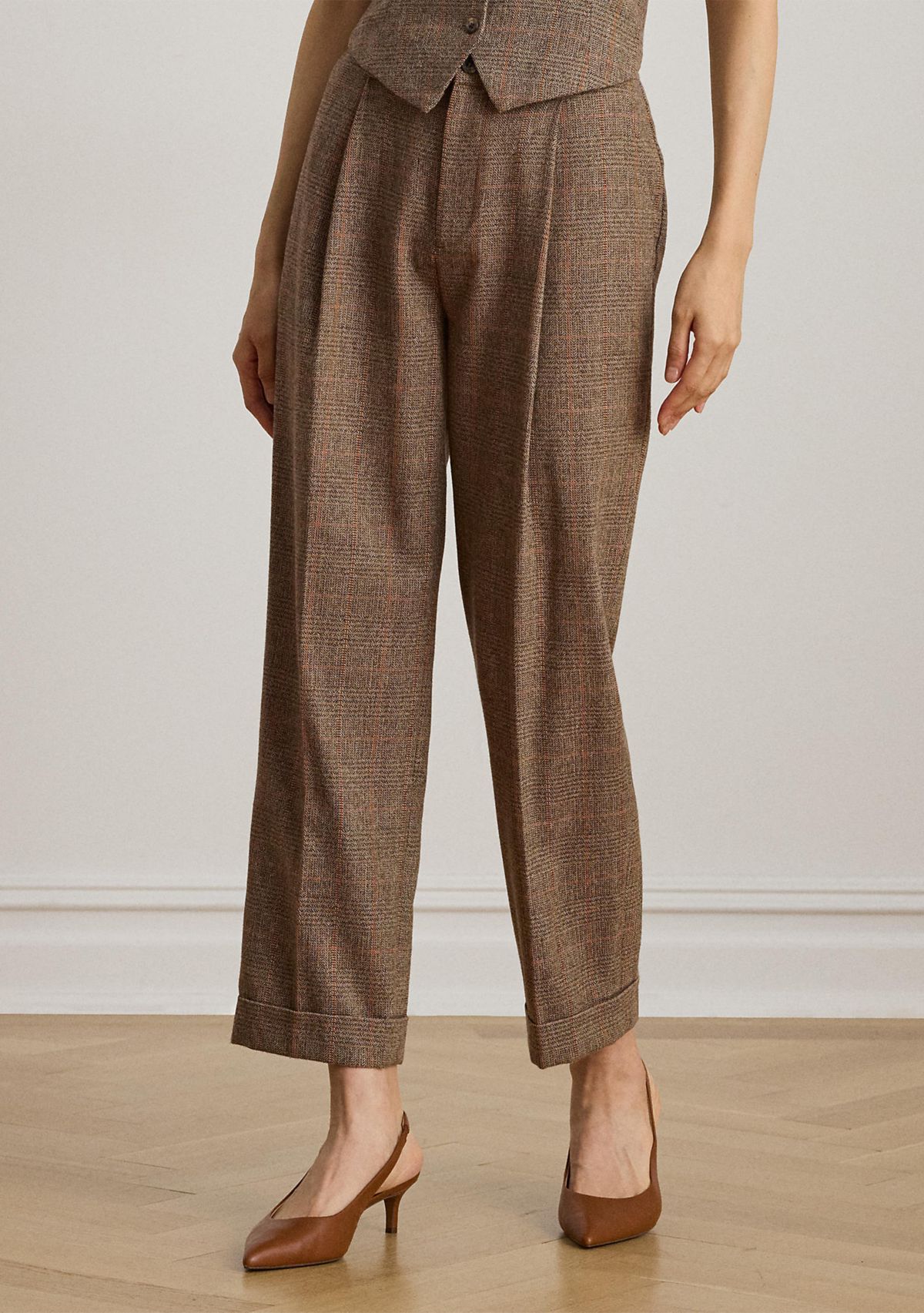 Womens Glen Plaid Pleated Cropped Pants