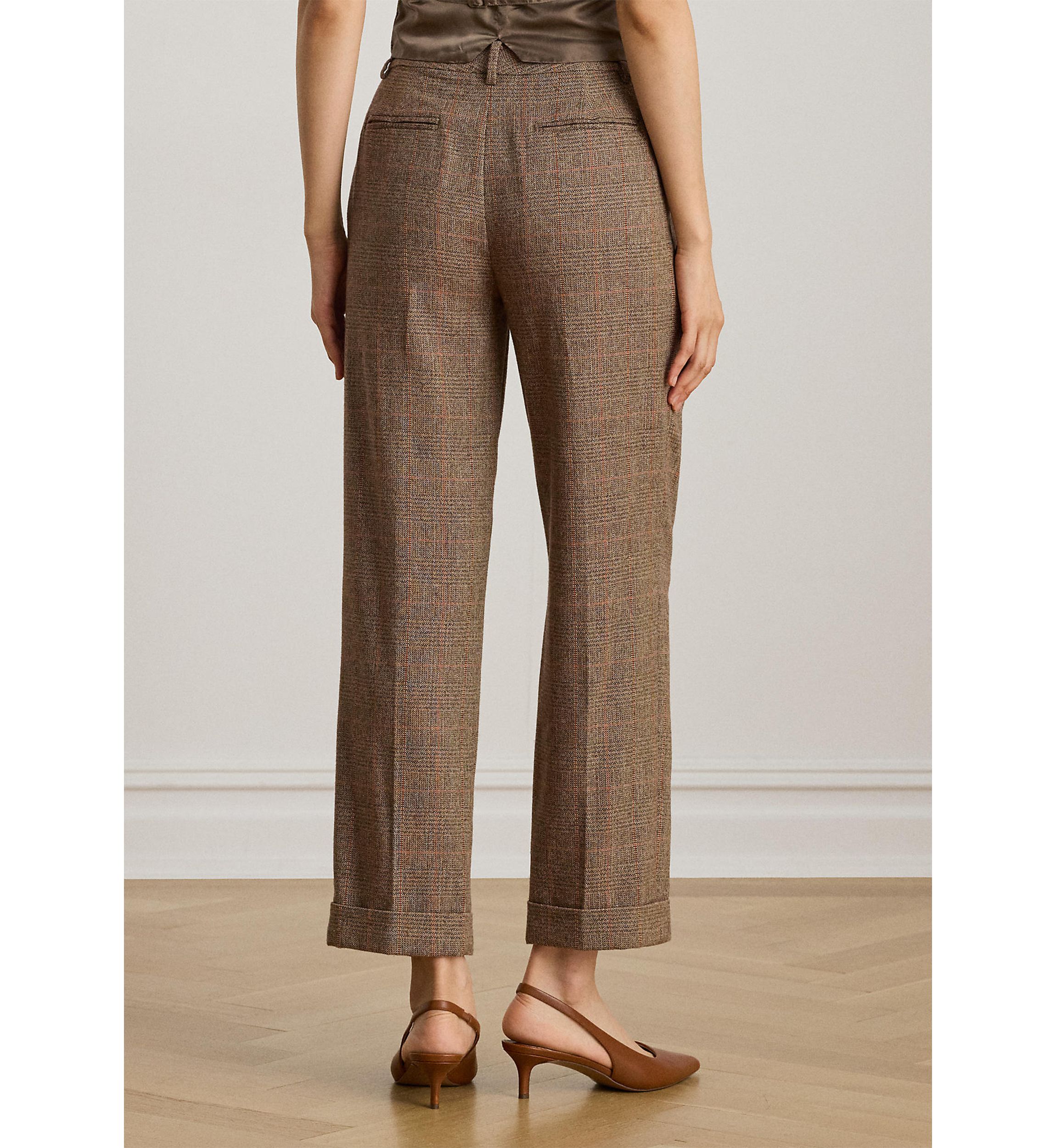 Womens Glen Plaid Pleated Cropped Pants