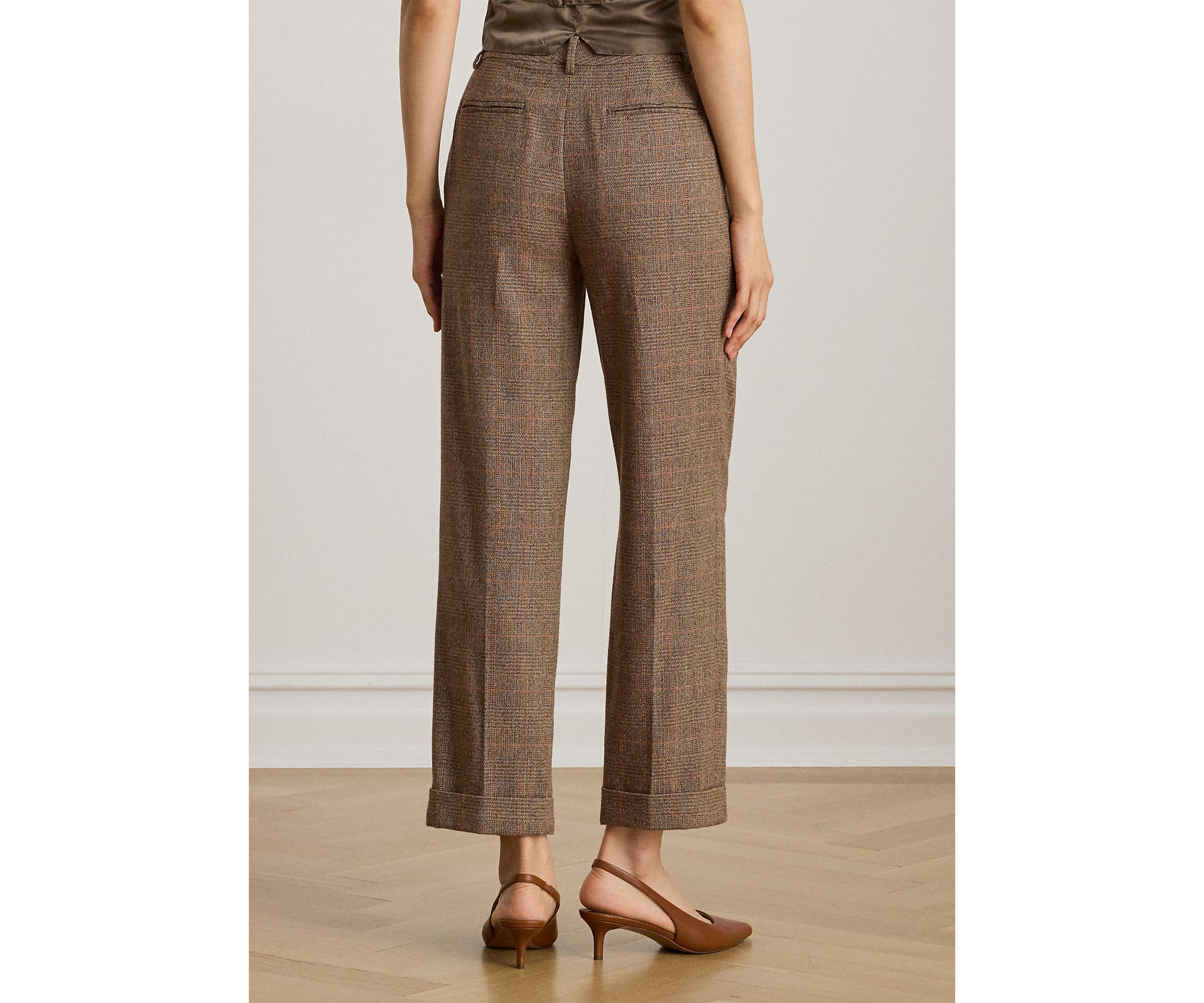 Womens Glen Plaid Pleated Cropped Pants