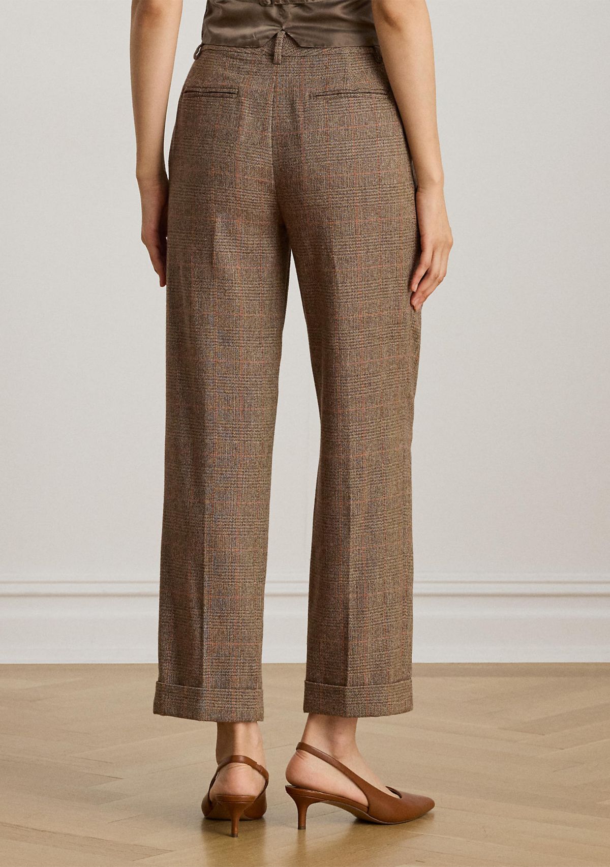 Womens Glen Plaid Pleated Cropped Pants
