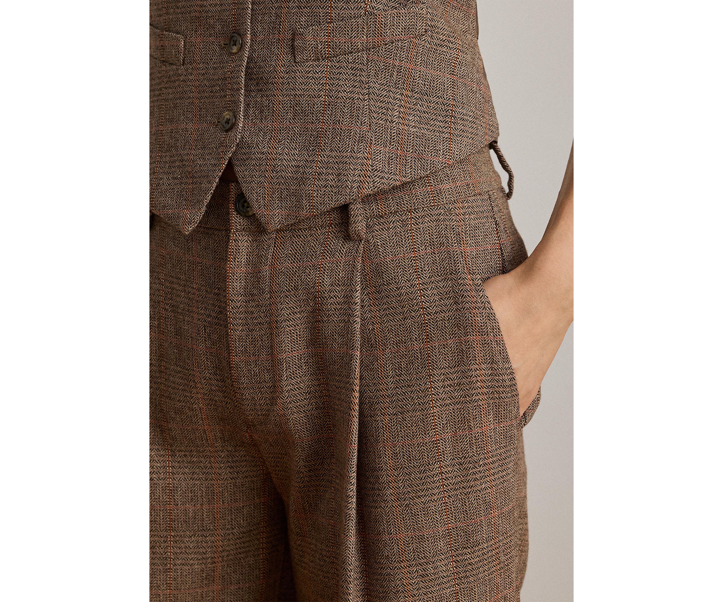 Womens Glen Plaid Pleated Cropped Pants