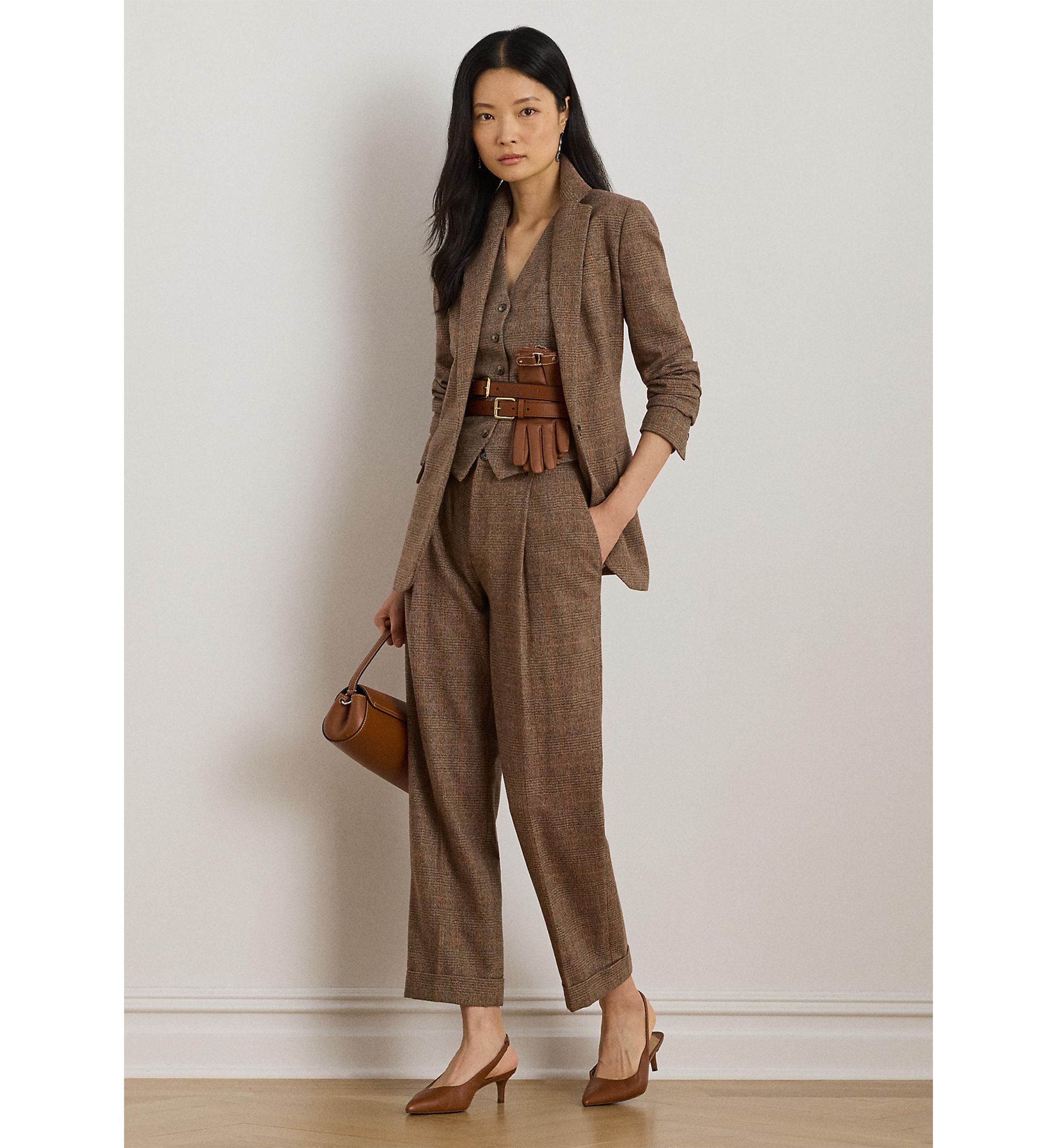 Womens Glen Plaid Pleated Cropped Pants