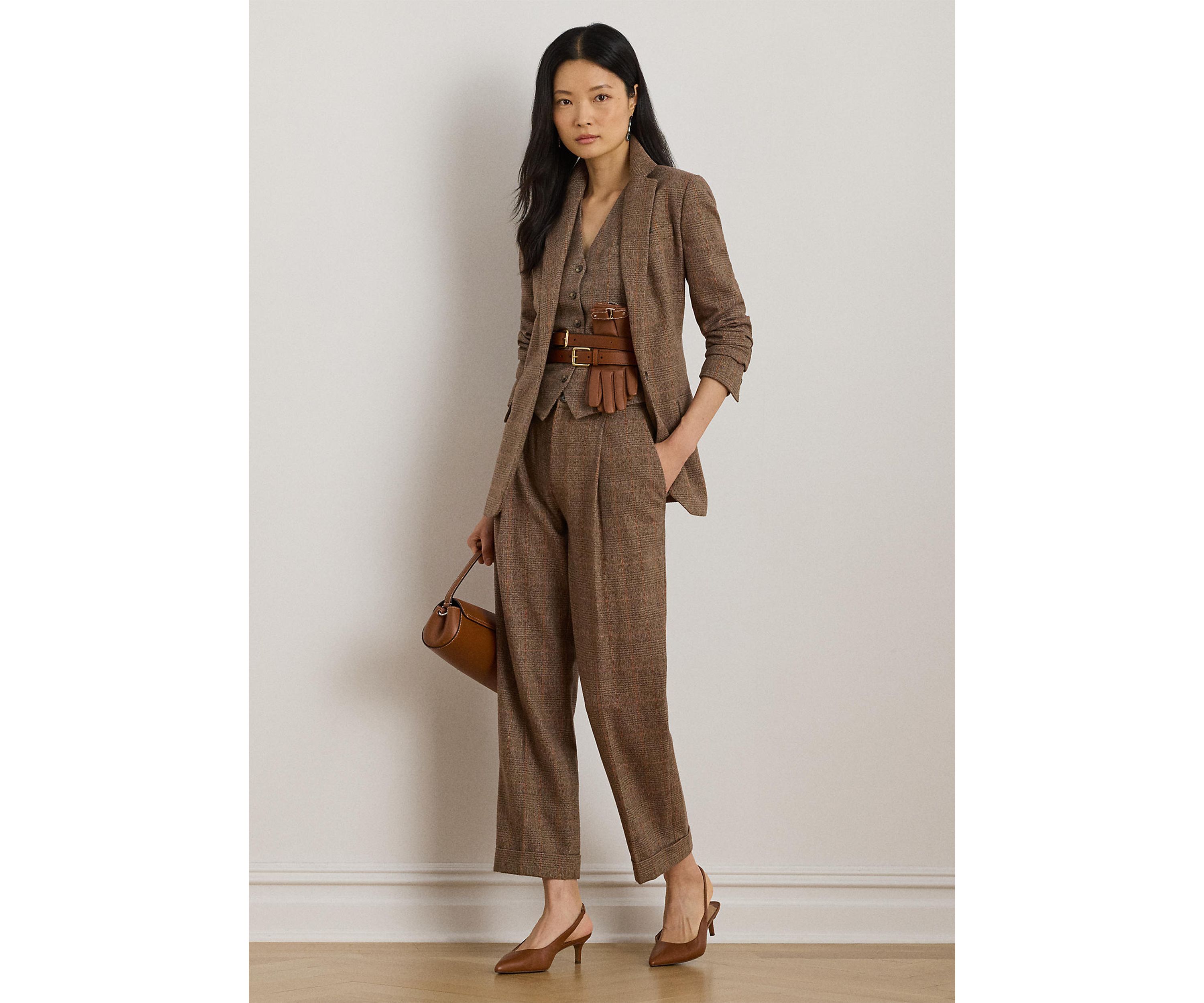Womens Glen Plaid Pleated Cropped Pants