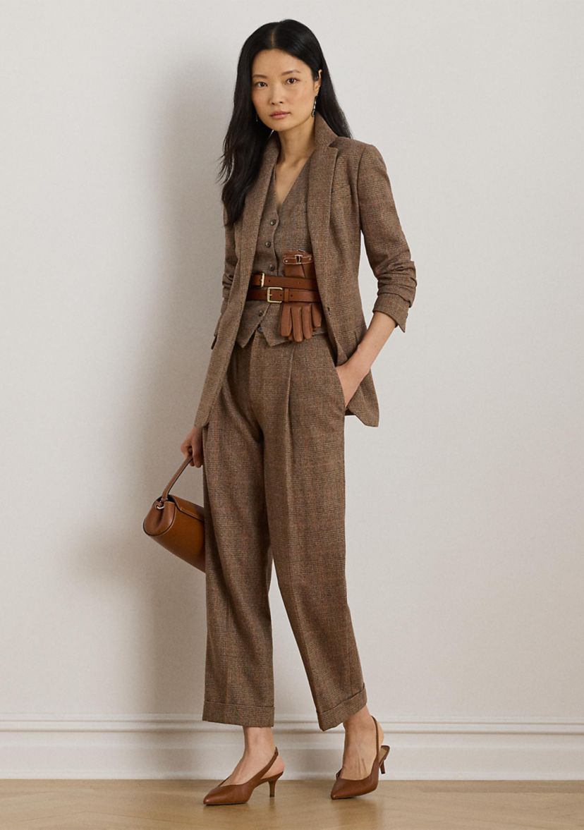 Womens Glen Plaid Pleated Cropped Pants