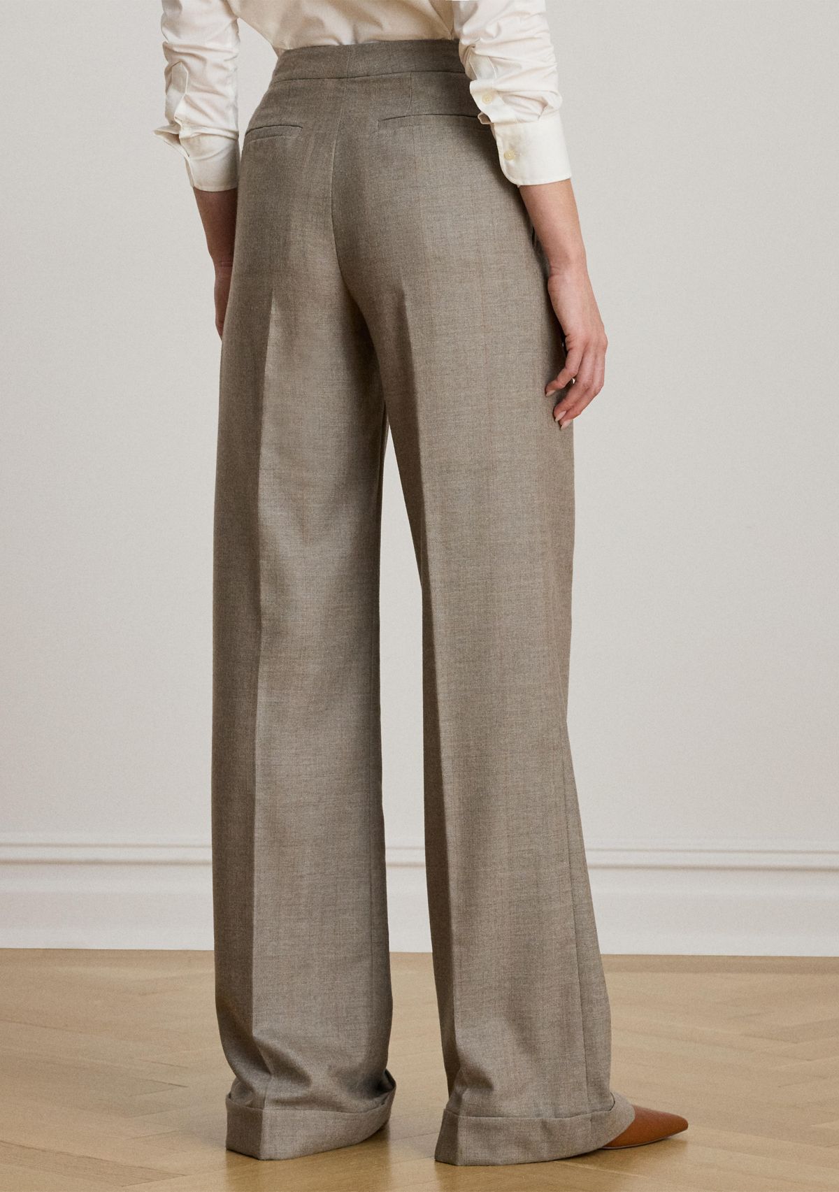 Womens Pleated Wool Herringbone Wide-Leg Pants