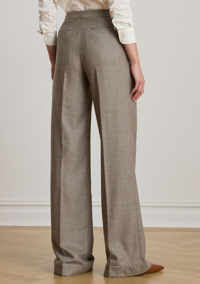 Womens Pleated Wool Herringbone Wide-Leg Pants