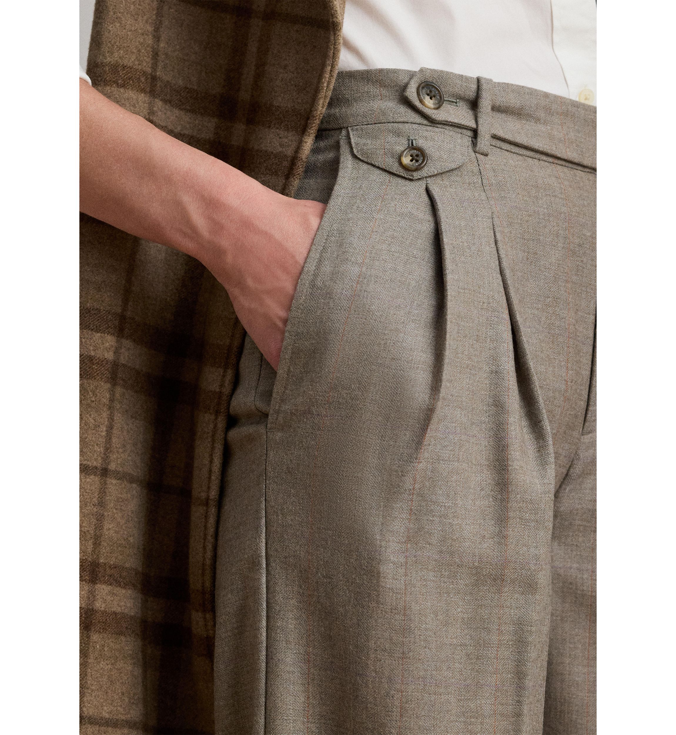 Womens Pleated Wool Herringbone Wide-Leg Pants